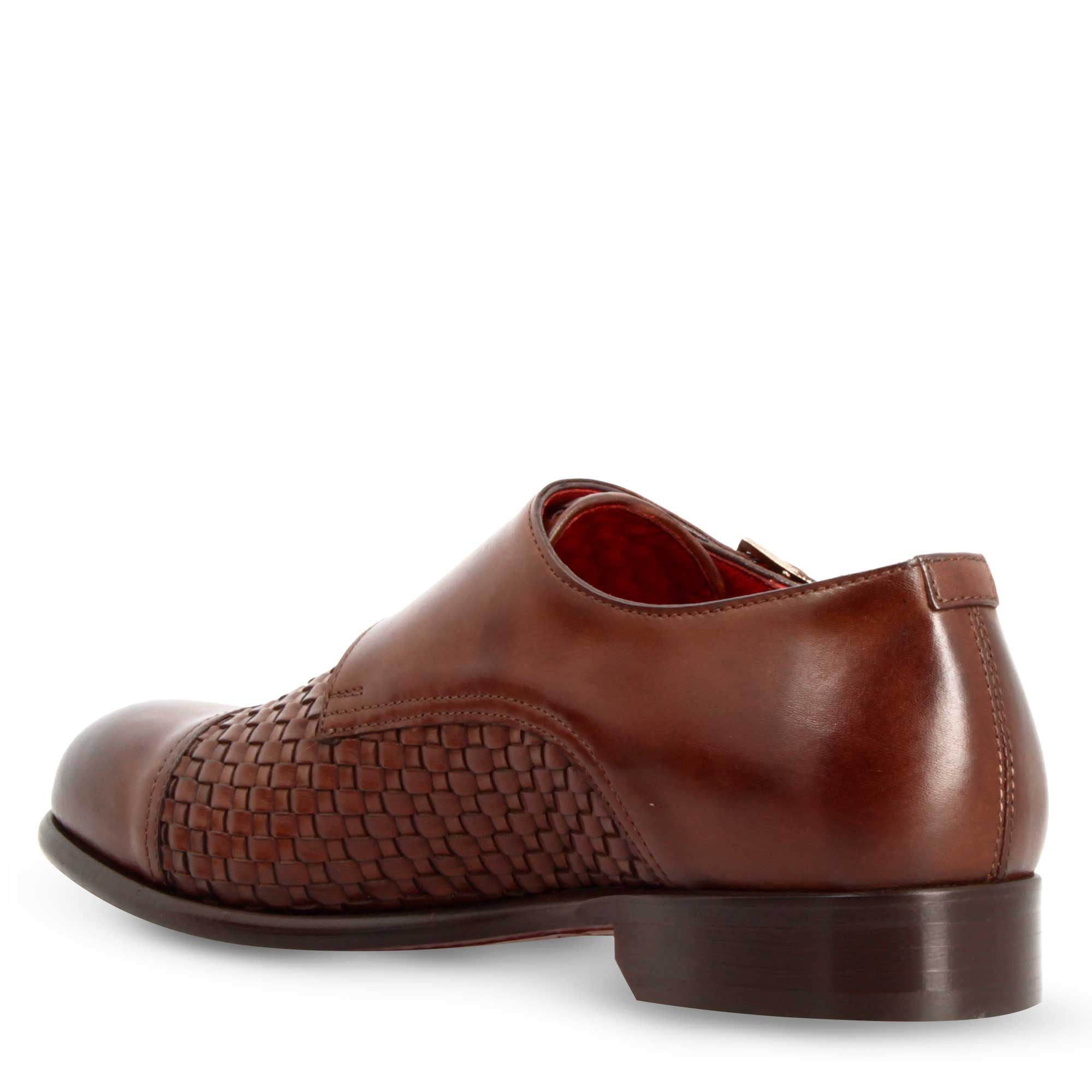 Leonardo Shoes francesina doppia fibbia pelle marrone siena