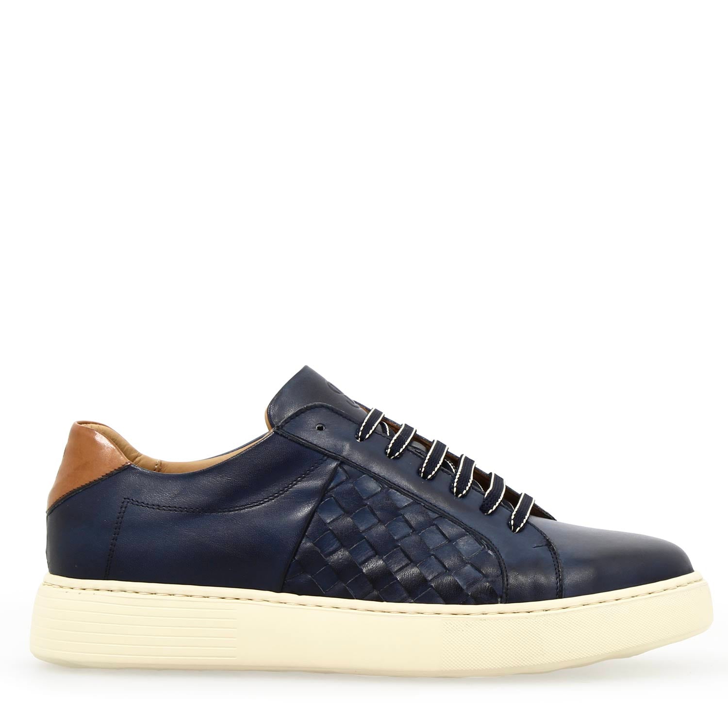 Leonardo Shoes Caronte sneakers uomo blu intrecciata pelle