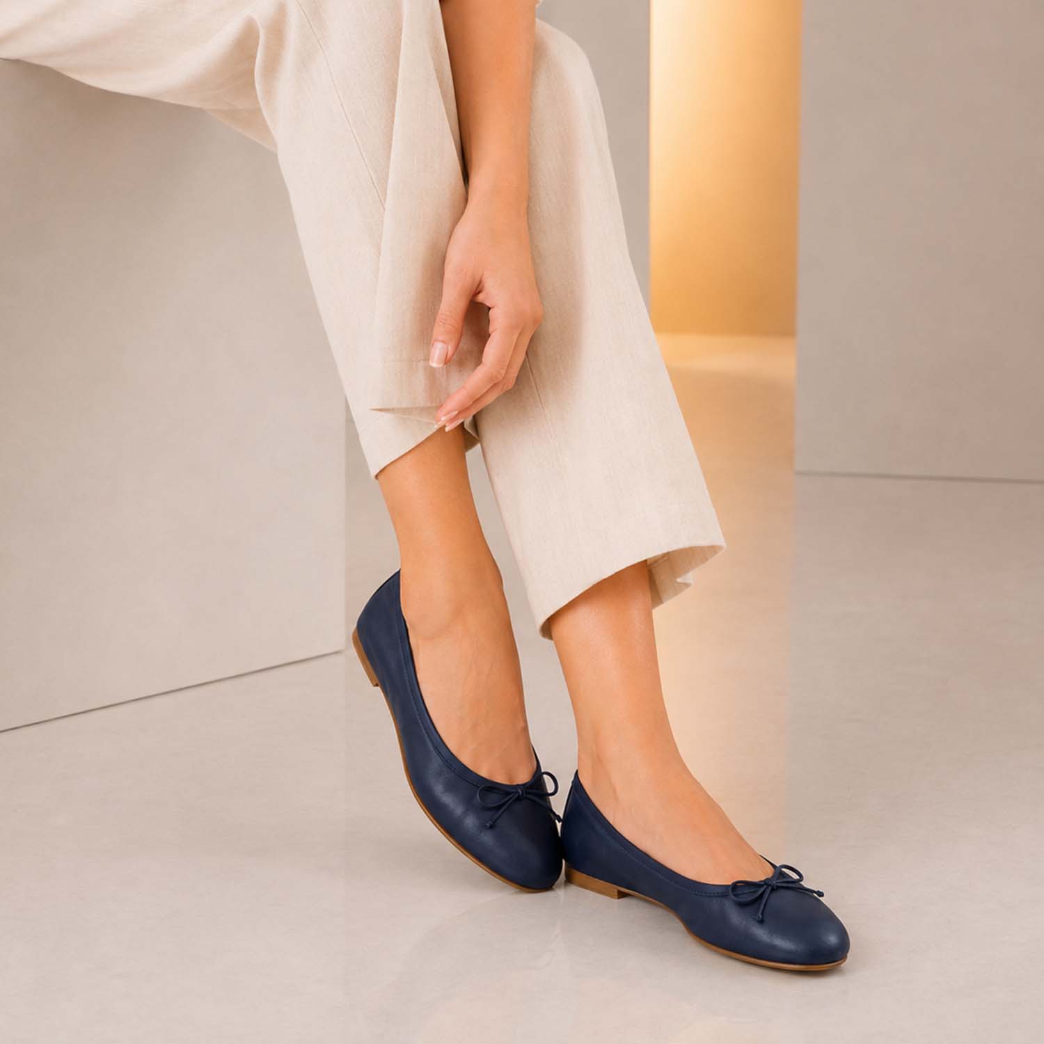 Leonardo Ballerine Donna Fiocco ballerina pelle blu scuro