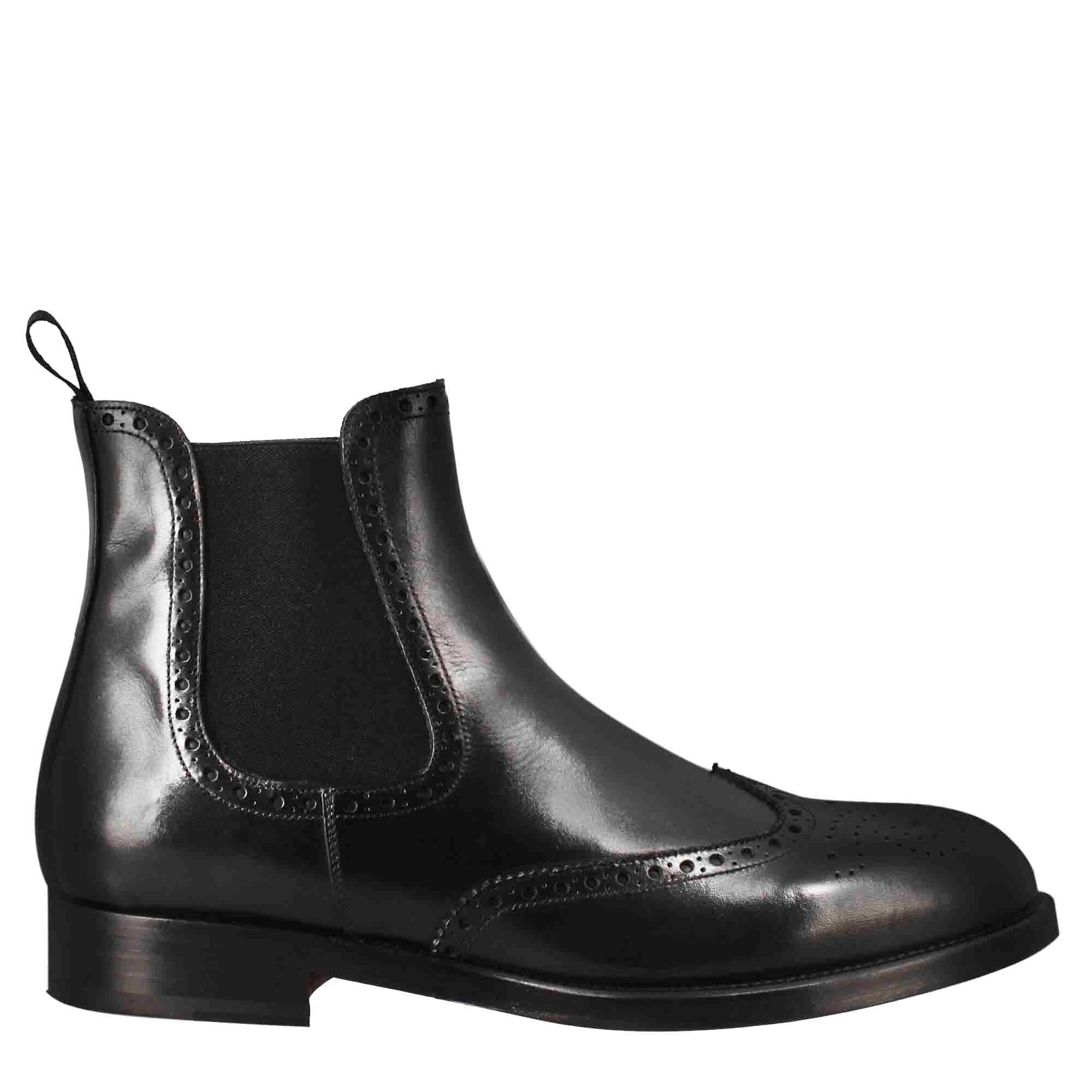 Leonardo Shoes Chelsea stivaletti brogue pelle nero