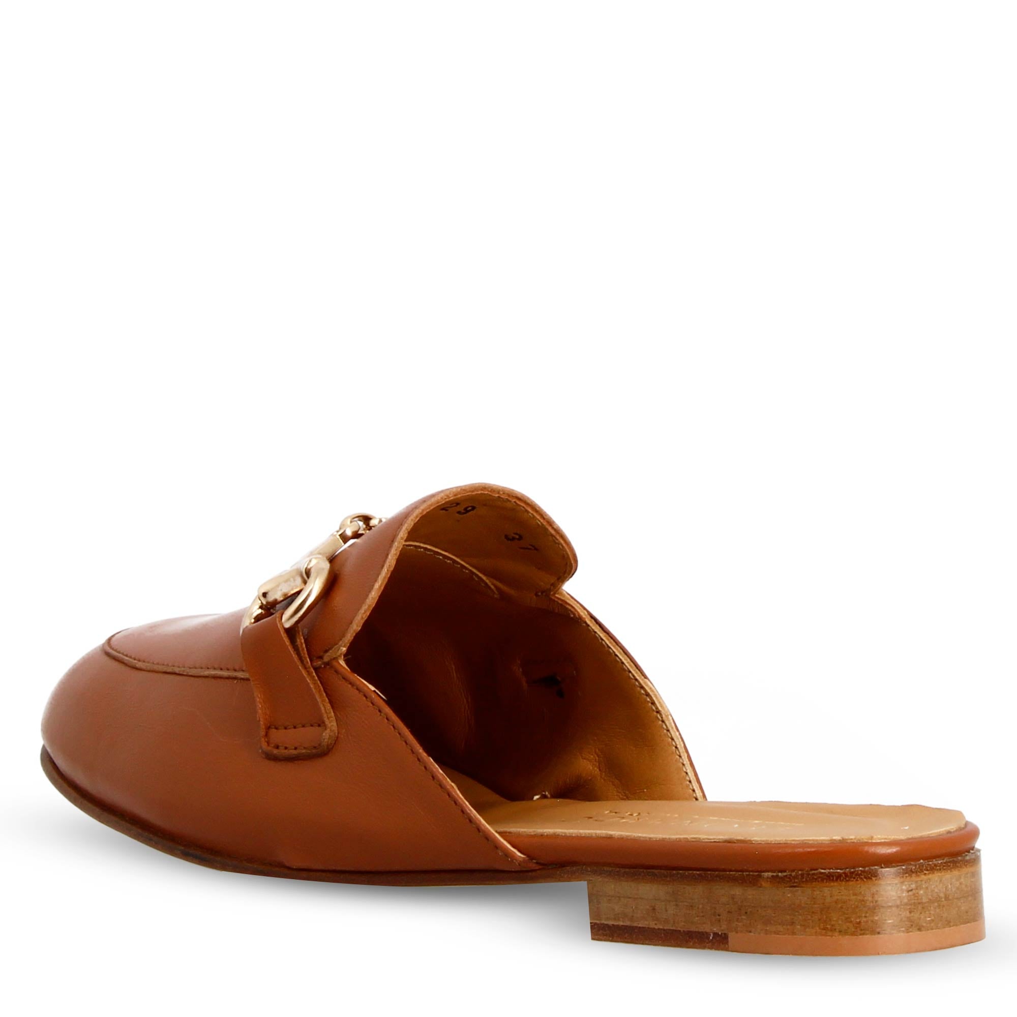 Leonardo Shoes sabot marrone mules donna pelle fibbia oro