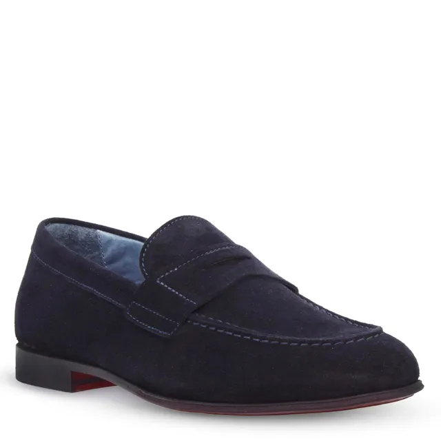 Leonardo Shoes Navona C mocassino uomo blu scamosciato