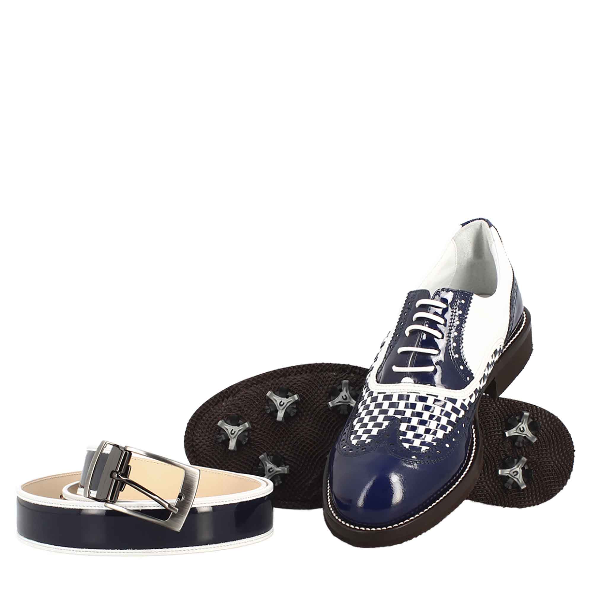 Leonardo Shoes Golf Scarpe da Golf Pelle Blu Bianco