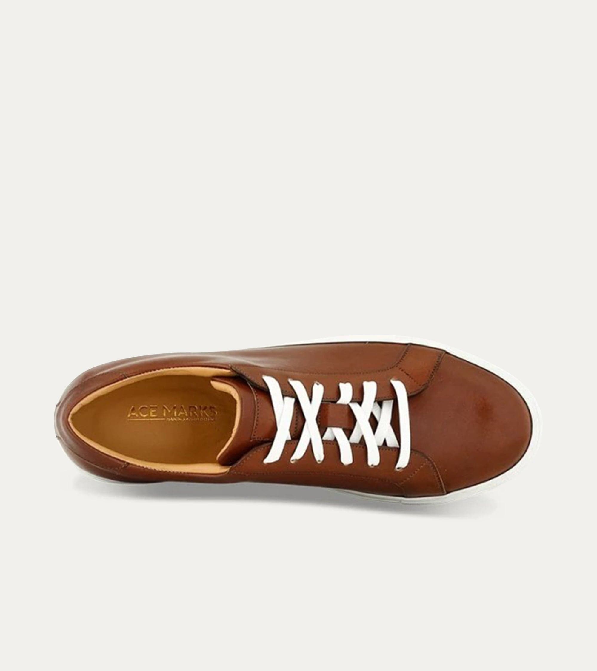 Ace Marks Duke Brown Sneaker Uomo Pelle Marrone Suola Bianca