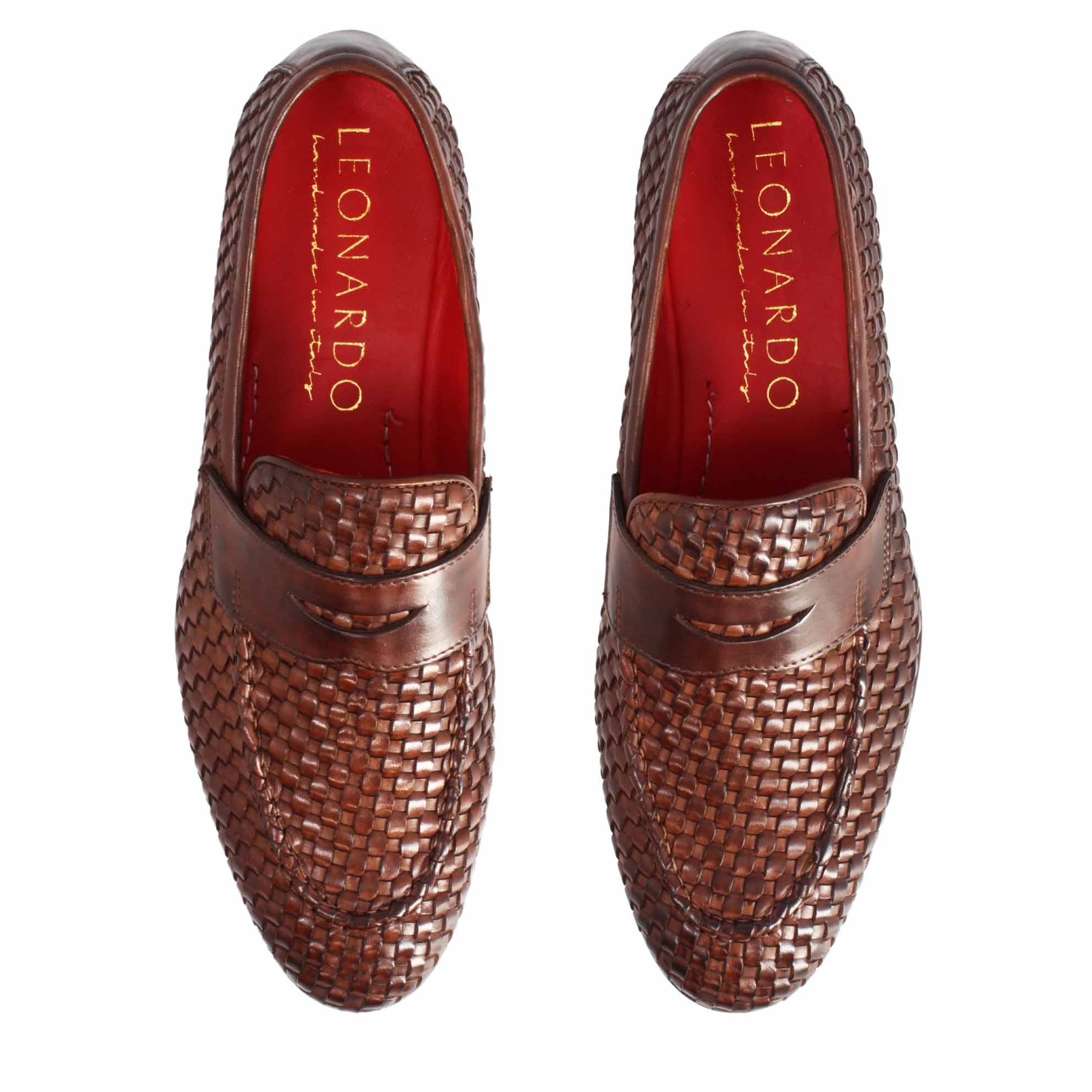 Leonardo Shoes Bellagio Marrone mocassini uomo pelle intrecciata