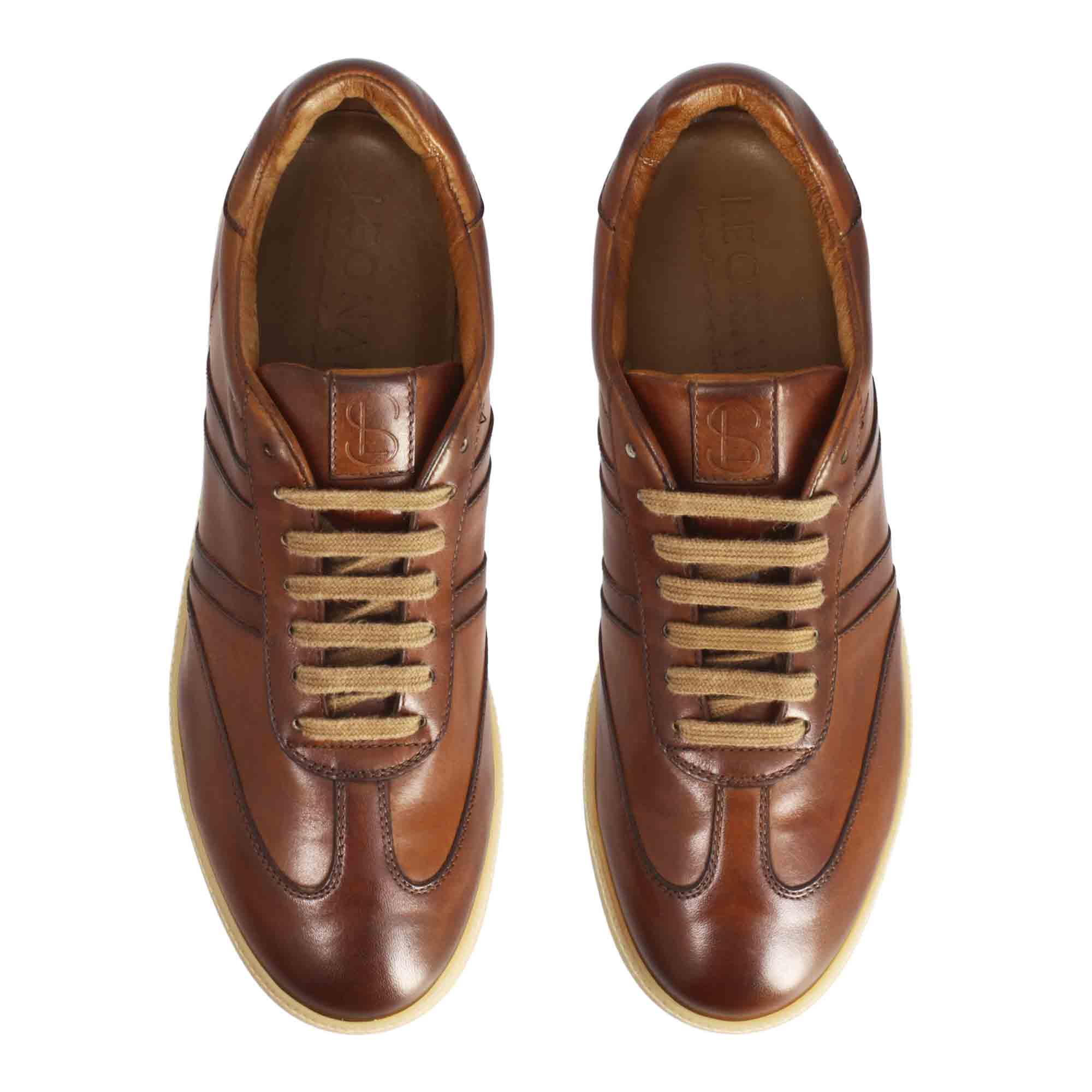 Leonardo Shoes Sneakers Uomo Bizantino Marrone pelle lacci