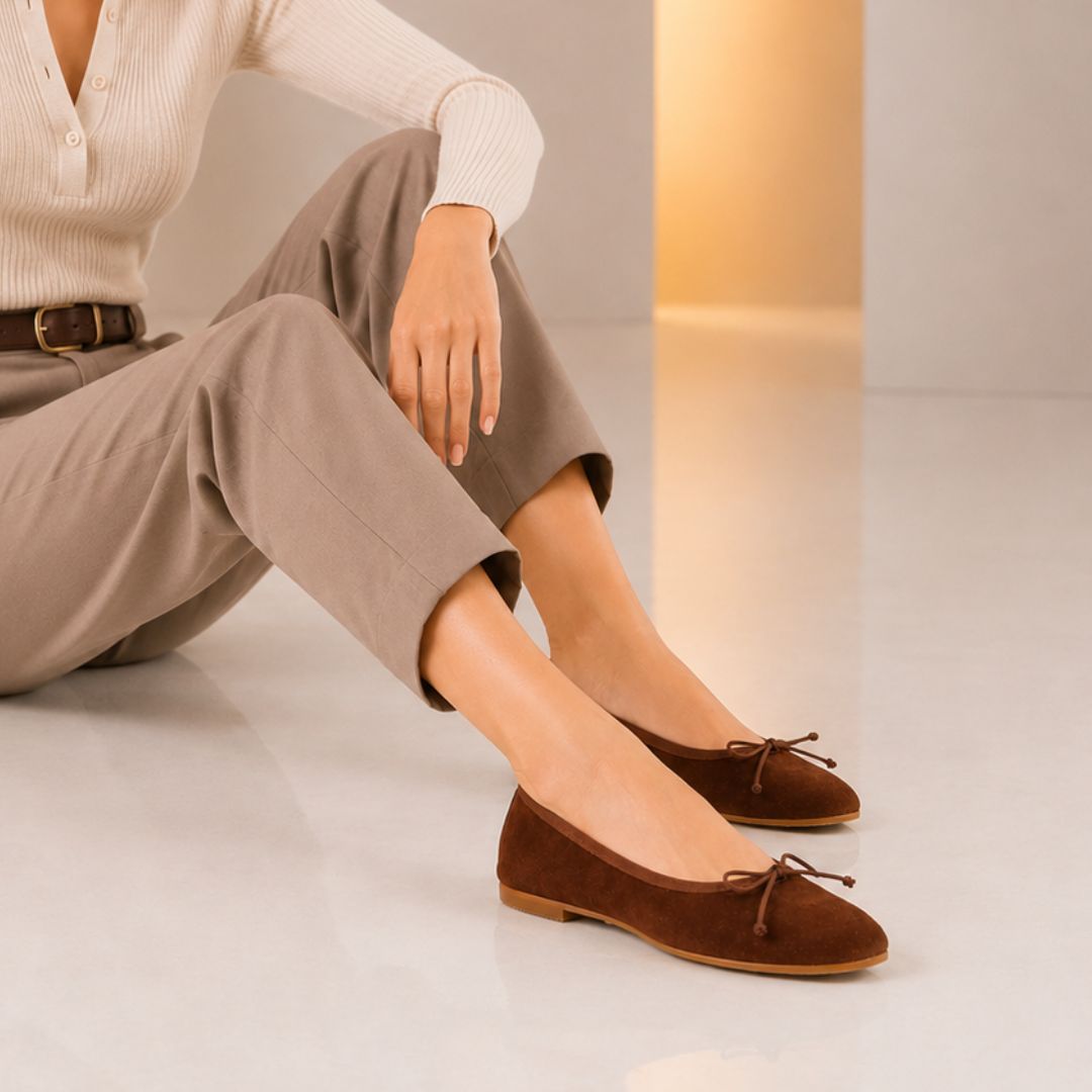 Leonardo Shoes Fiocco Ballerine Camoscio Marrone