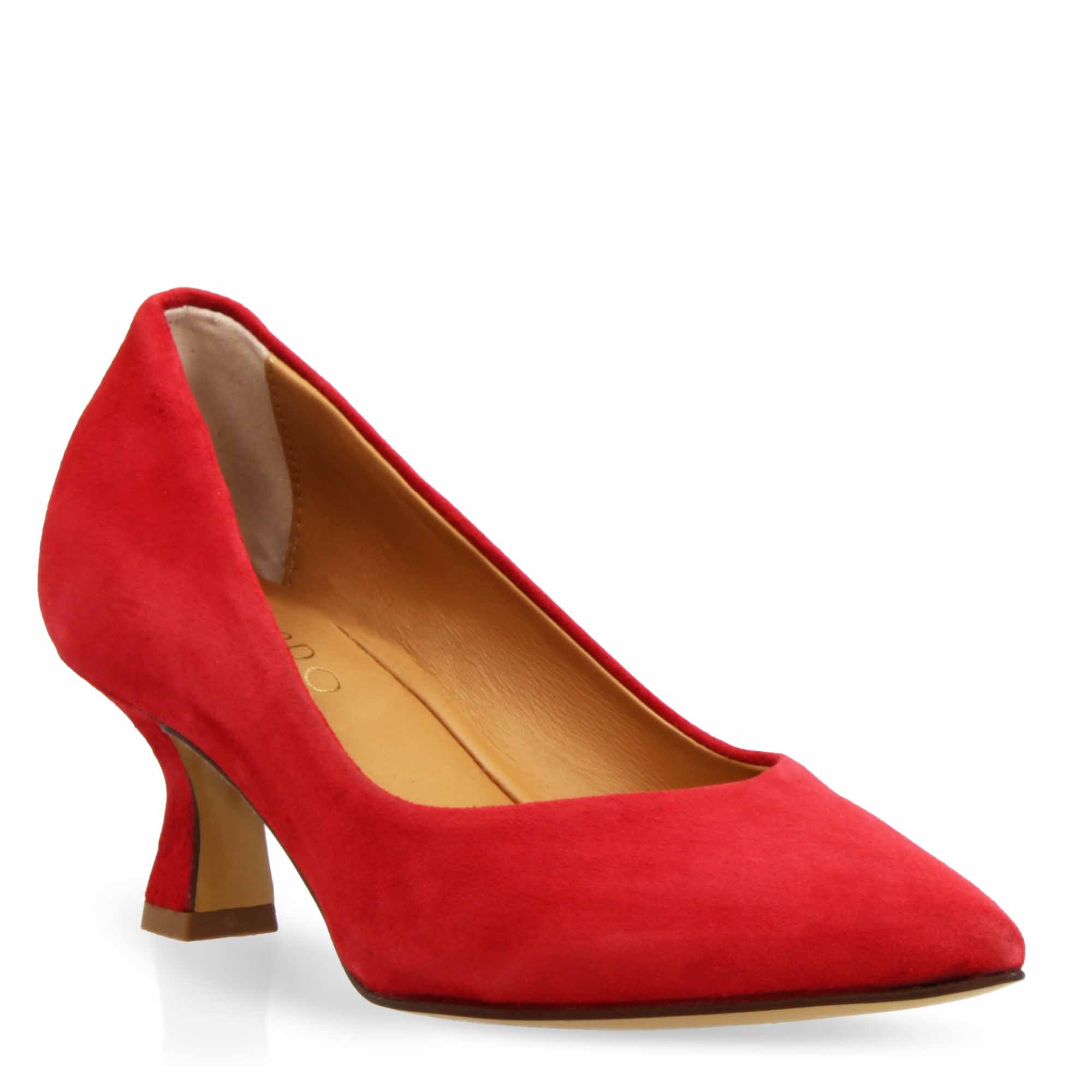 Leonardo Shoes Decollete camoscio rosso tacco 5 cm scarpe donna