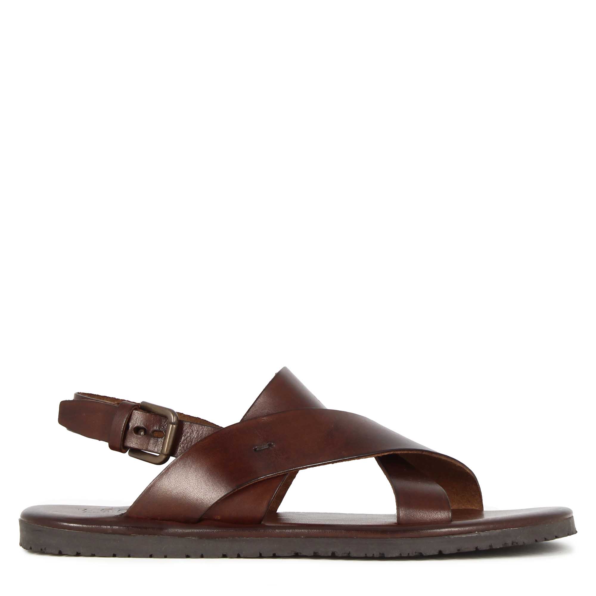 Leonardo Shoes Sandali Uomo sandalo marrone fasce intrecciate