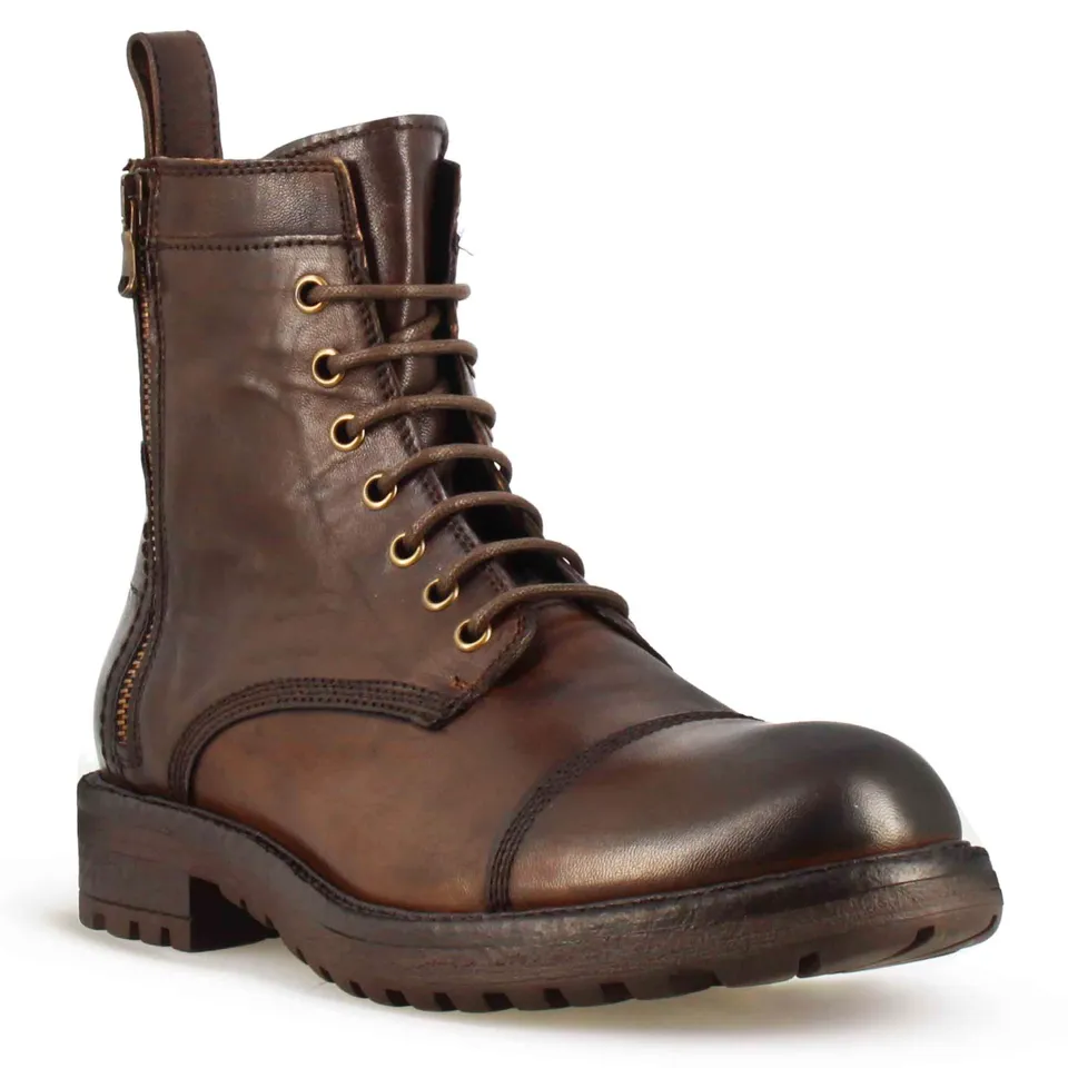 Leonardo Shoes Stivaletti Uomo anfibio marrone scuro pelle