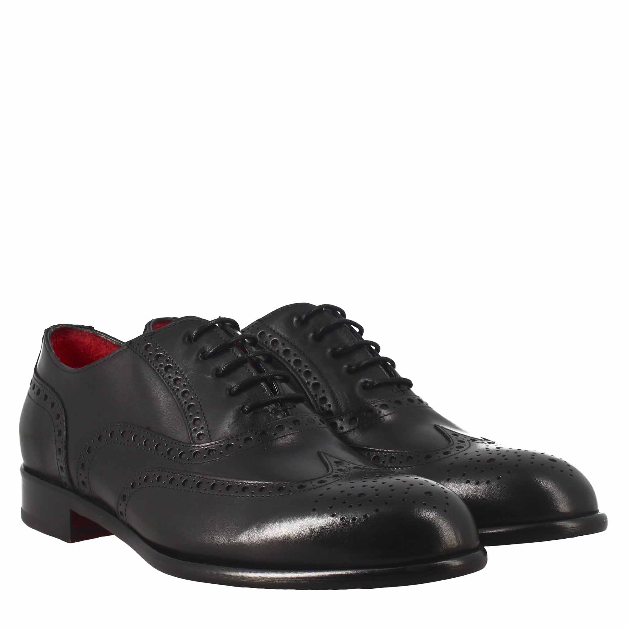 Leonardo Shoes Oxford Brogue Nero Pelle Francesina Uomo