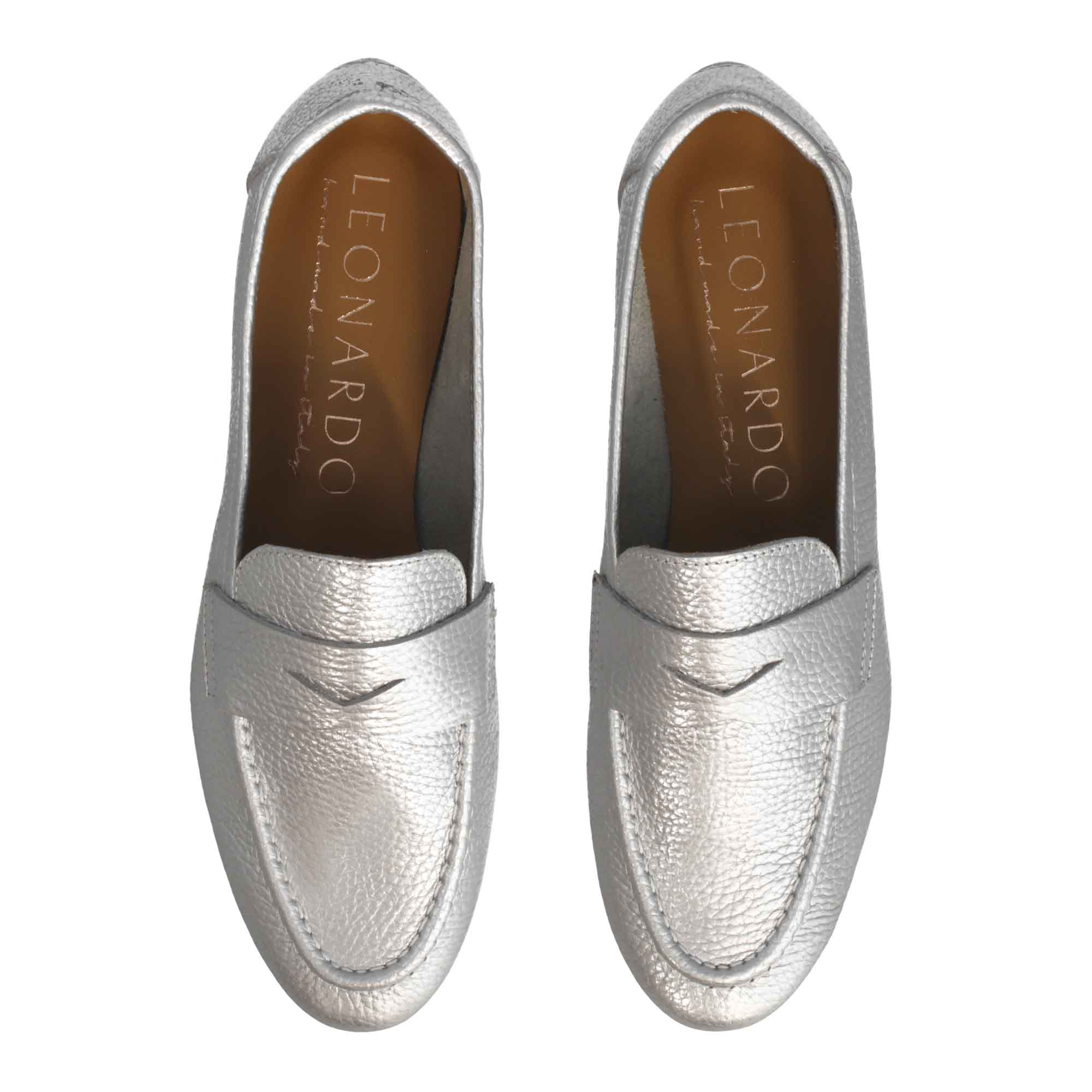 Leonardo Shoes Brenta Argento mocassini donna pelle argento
