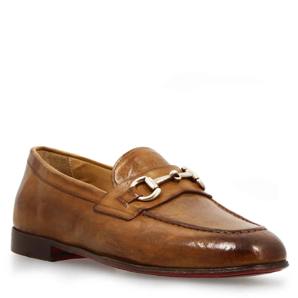 Leonardo Shoes Mocassini Uomo Palatino Buf Pelle Marrone