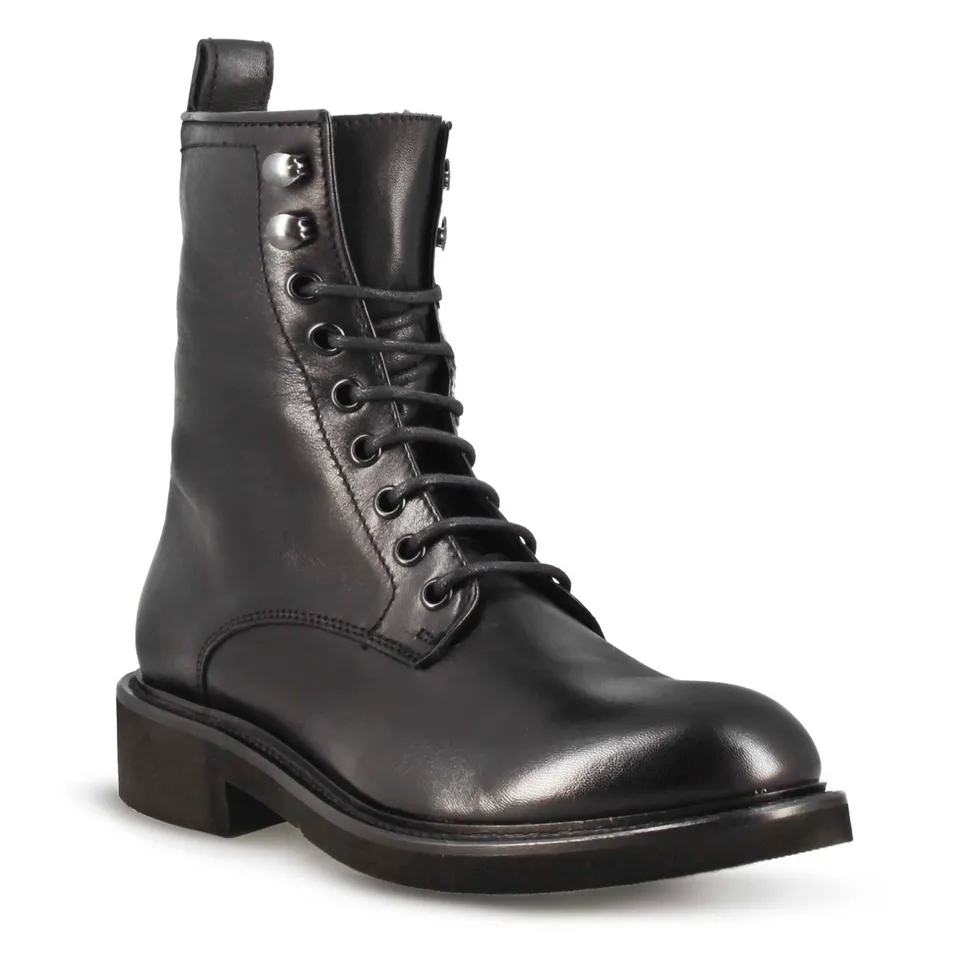 Leonardo Shoes Stivali Donna anfibio pelle nero lacci