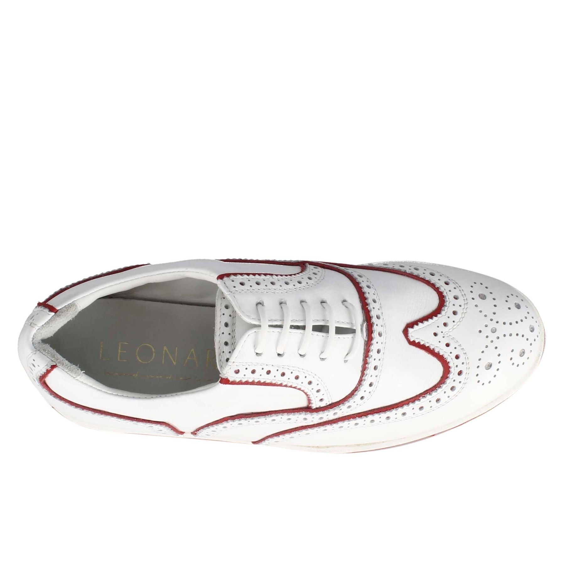 Leonardo Shoes Golf scarpe golf pelle bianco rosso