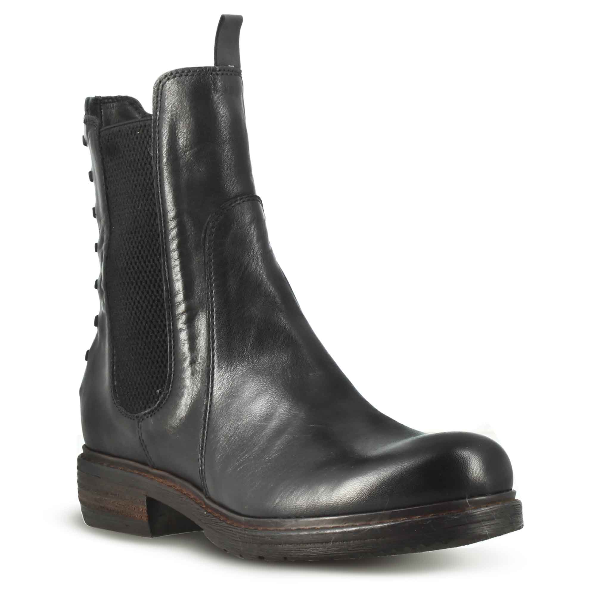 Leonardo Shoes Stivaletto Donna Pelle Nero Vintage Lacci