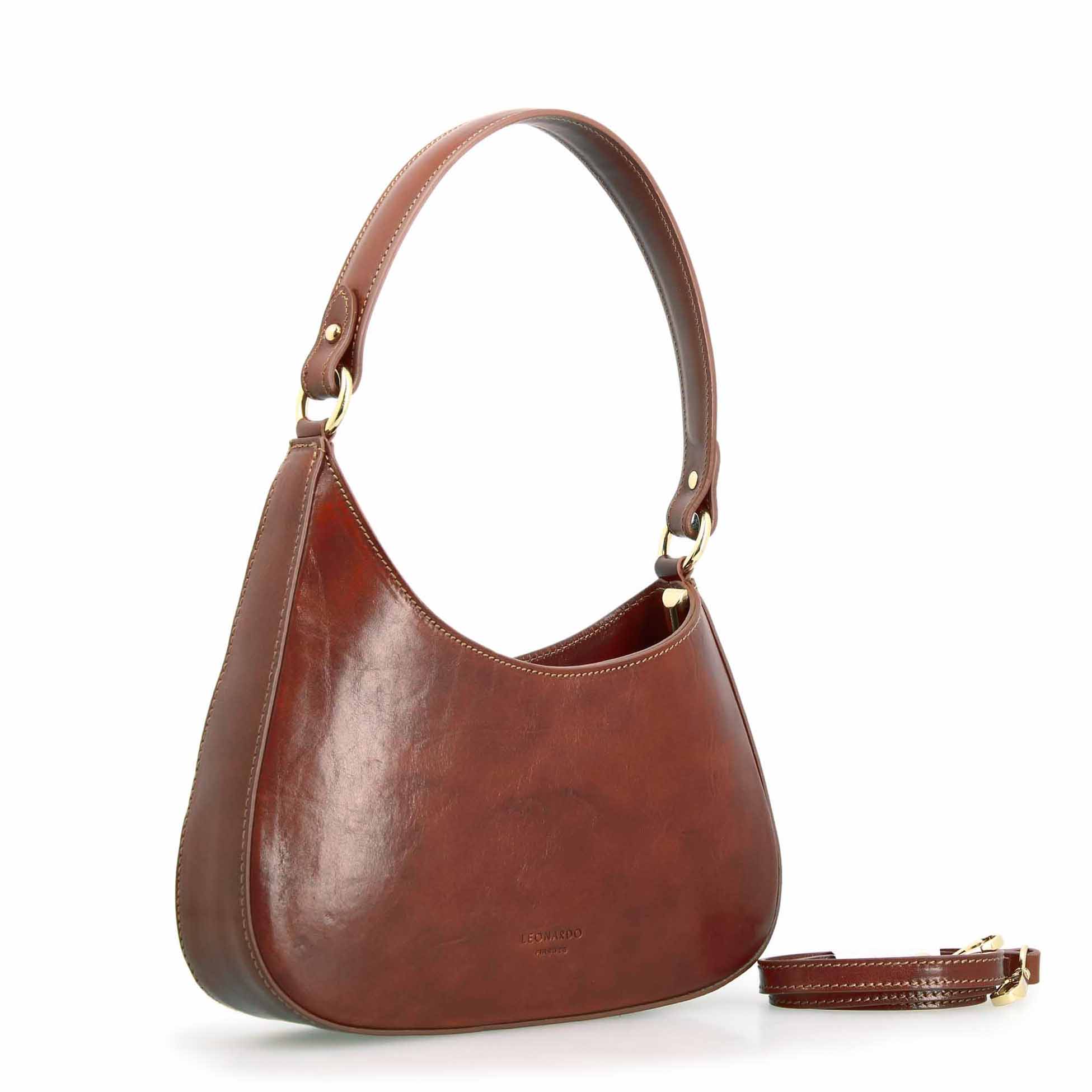 Leonardo Shoes Isotta M Borsa Donna Pelle Marrone Mezzaluna