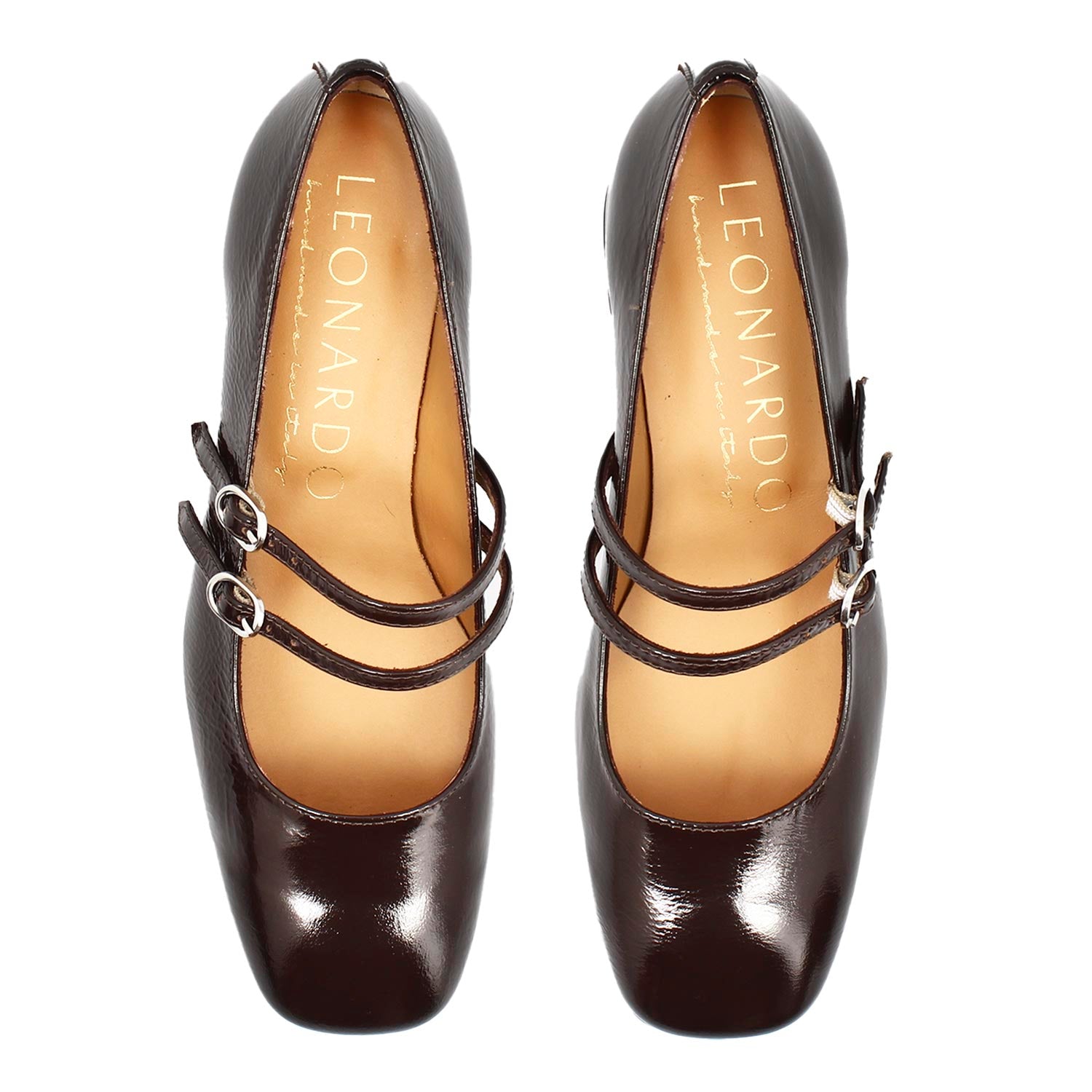 Leonardo Shoes Dalia Décolleté Mary Jane Marrone Scuro Tacco 4 cm