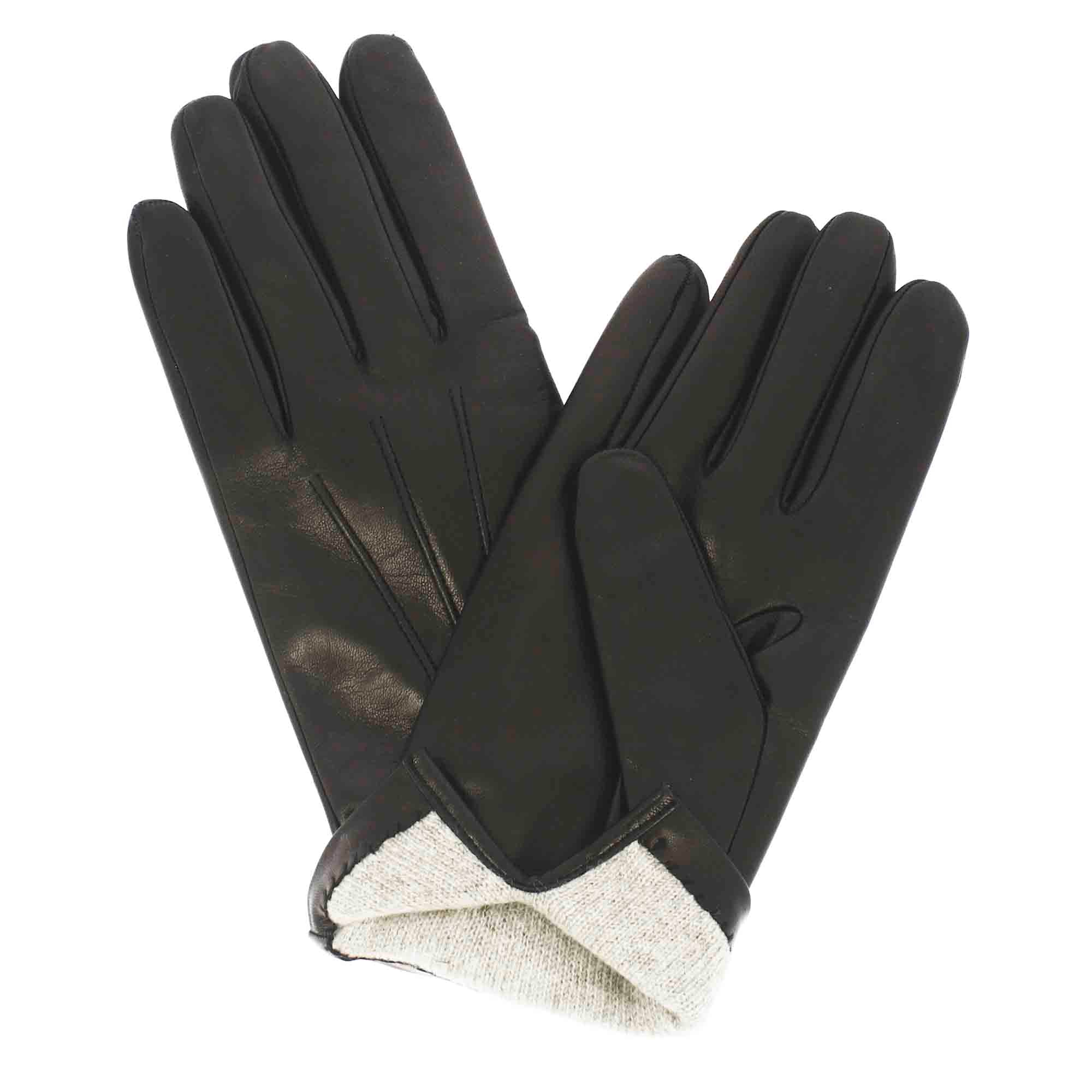 Leonardo Shoes guanti uomo pelle nero fodera cashmere