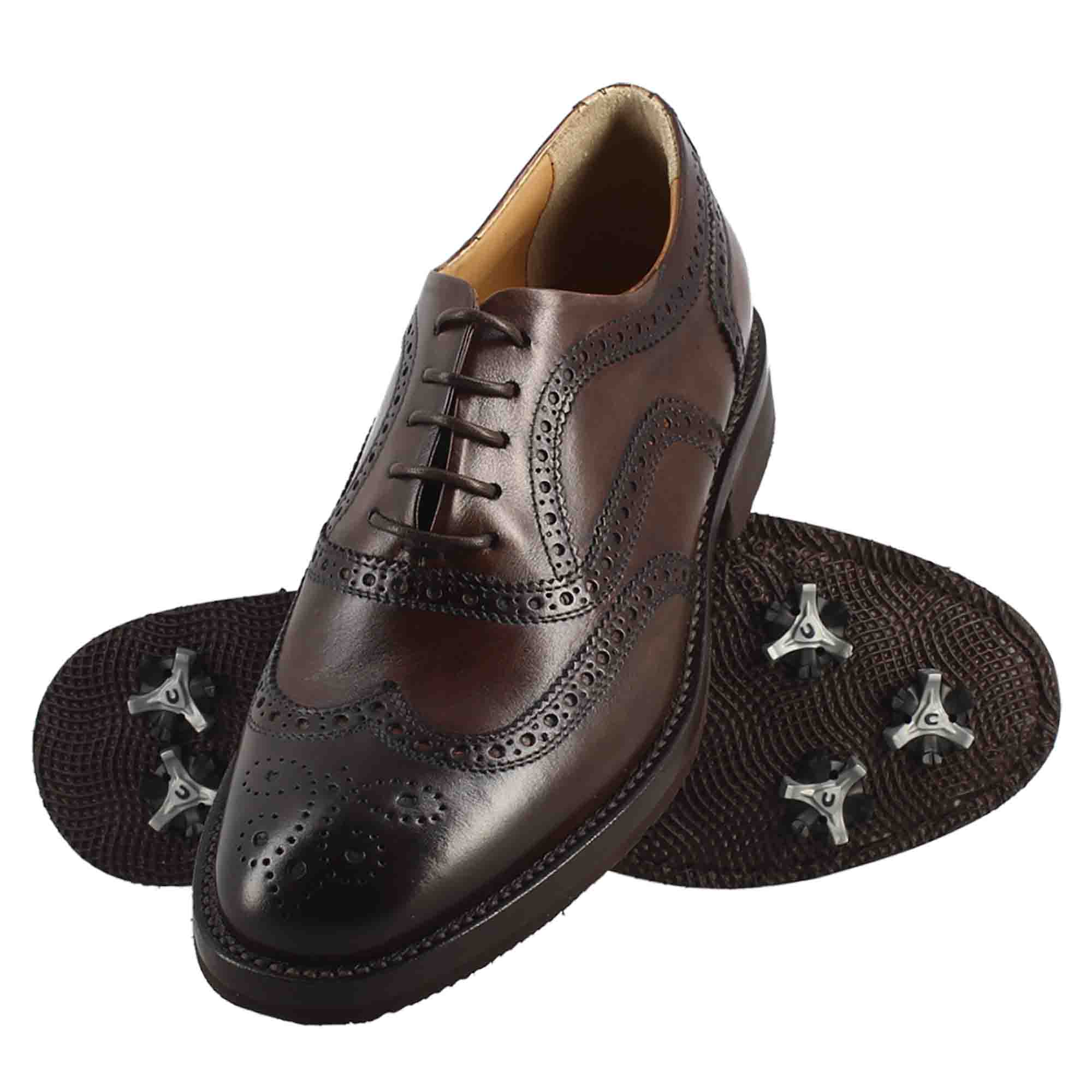 Leonardo Shoes Golf Calzature scarpe da golf marrone brogue pelle