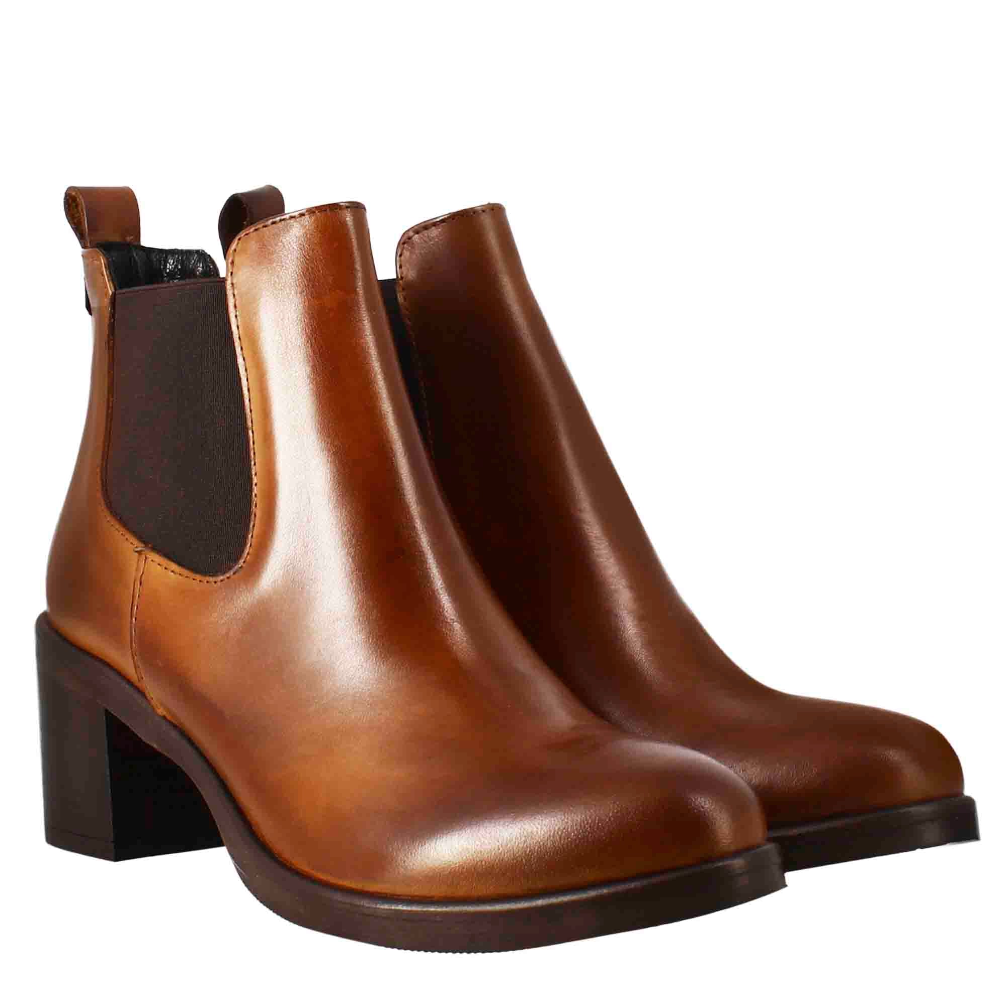 Leonardo Shoes Chelsea stivali donna marrone pelle tacco 5cm
