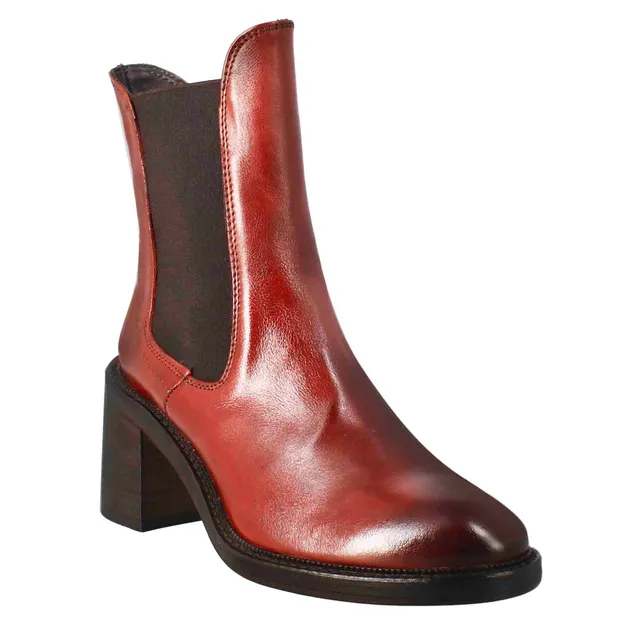 Leonardo Chelsea stivaletto tacco pelle rosso donna vintage