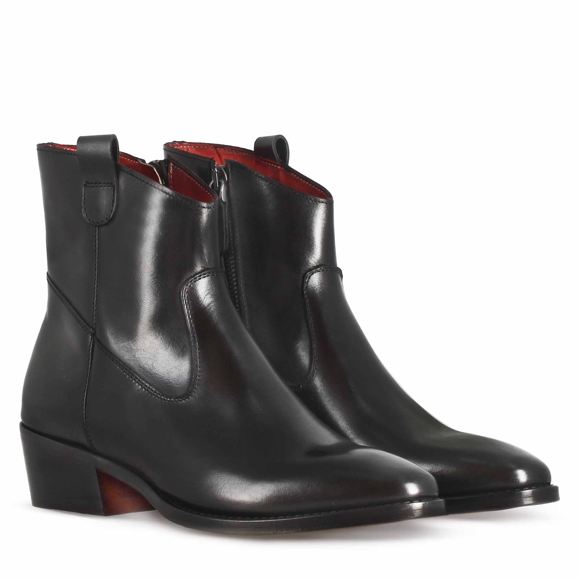 Leonardo Shoes Stivali Donna Texano Stivaletto Pelle Nero Tacco 4 cm