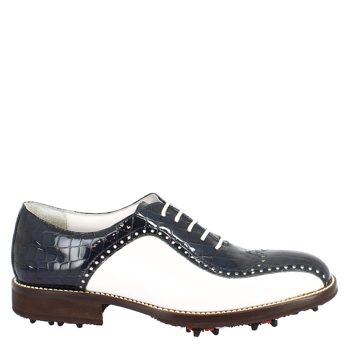 Leonardo Shoes Golf Blu Scarpe Golf Pelle Bicolore
