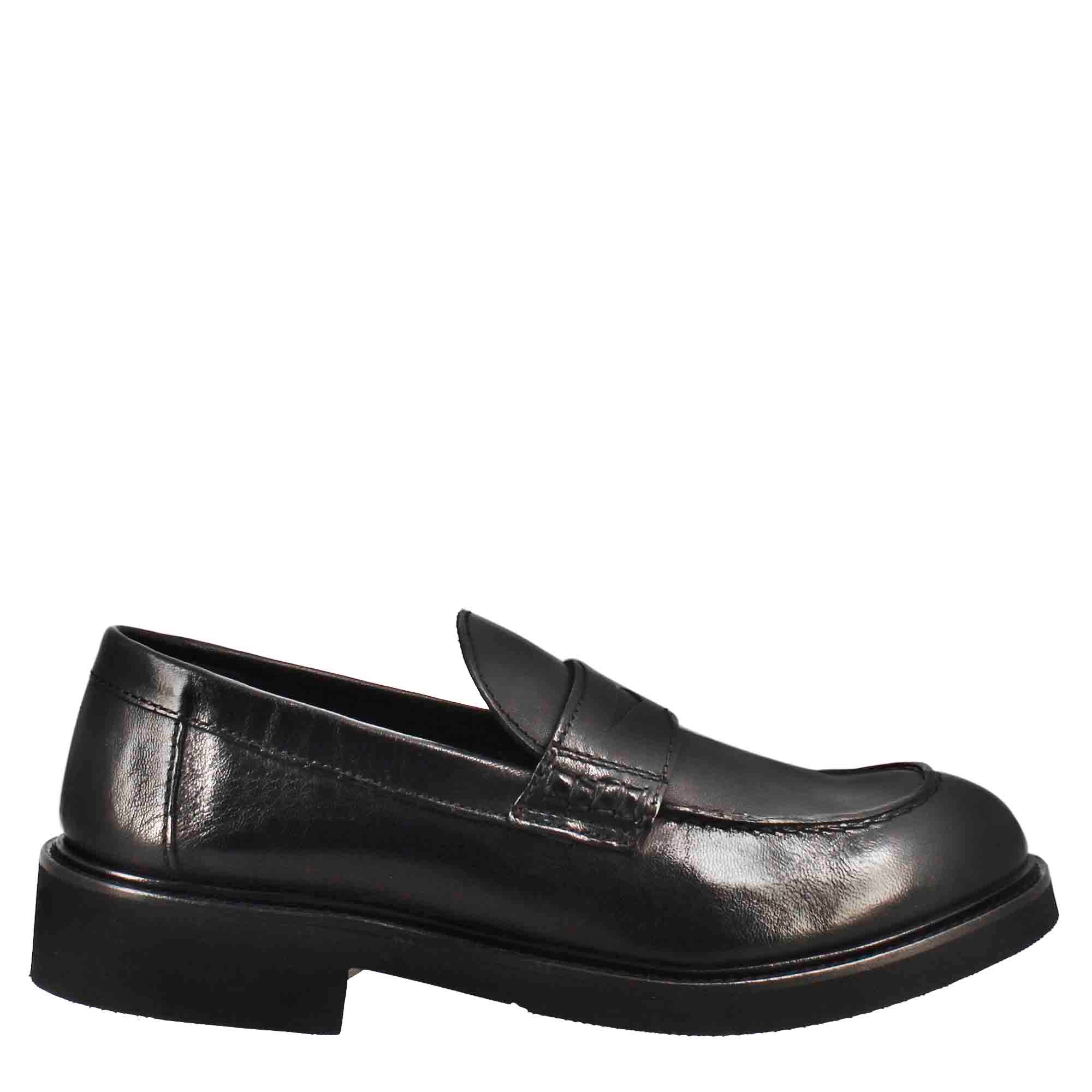 Leonardo Shoes Mocassini Donna paupa pelle nero vintage gomma