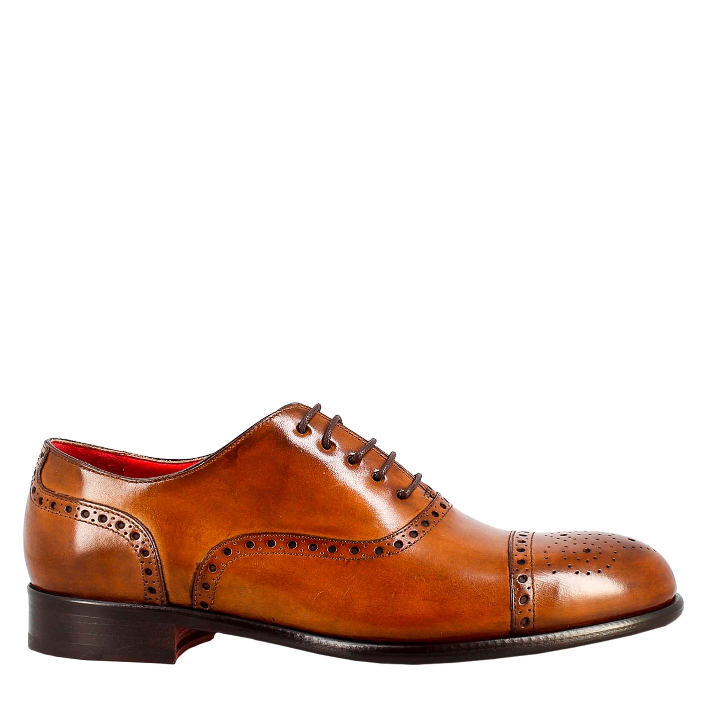 Leonardo Shoes Oxford Uomo Semi Brogue Marrone Pelle Siena