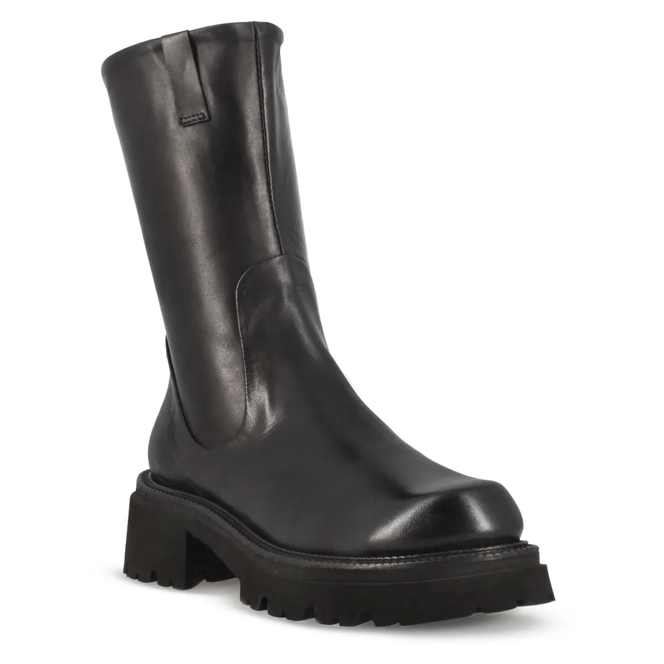 Leonardo Shoes Stivali Donna stivaletto nero vera pelle gomma