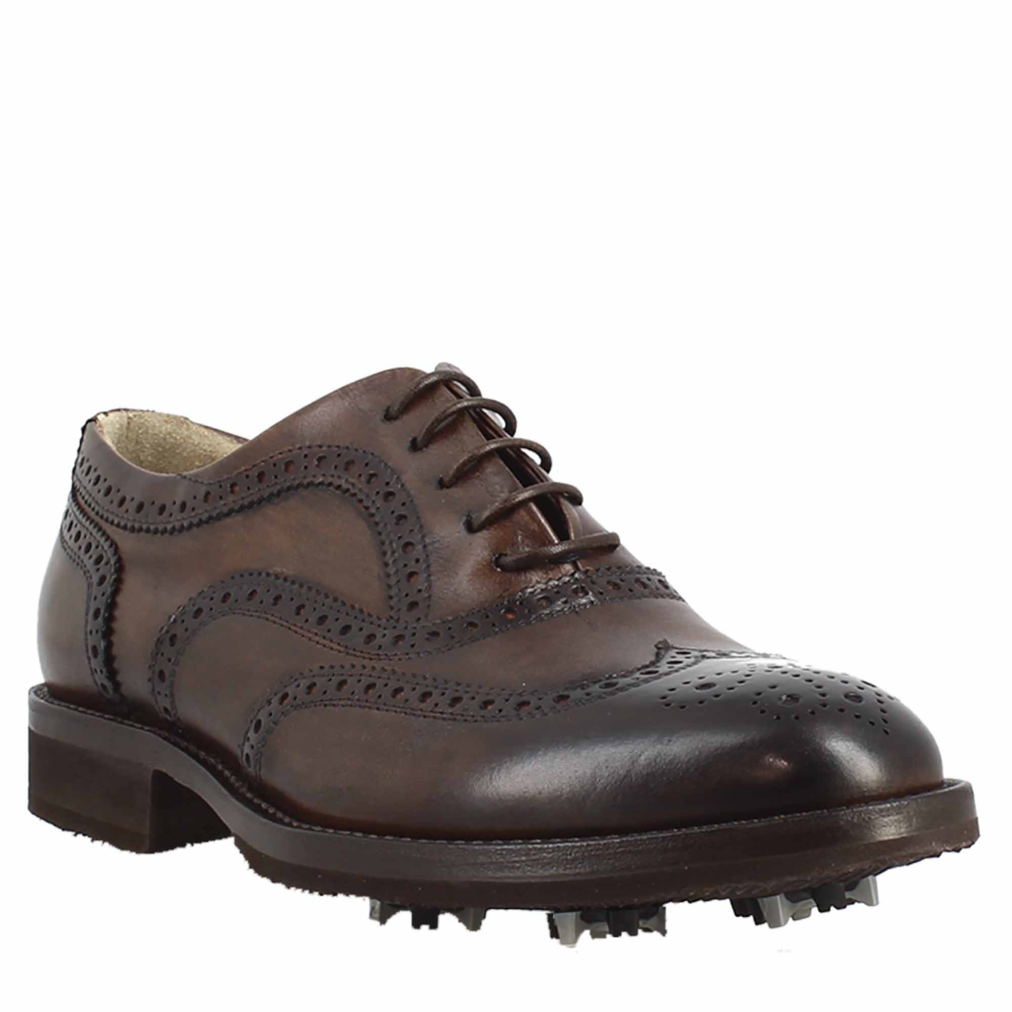 Leonardo Shoes Golf Calzature scarpe da golf marrone brogue pelle