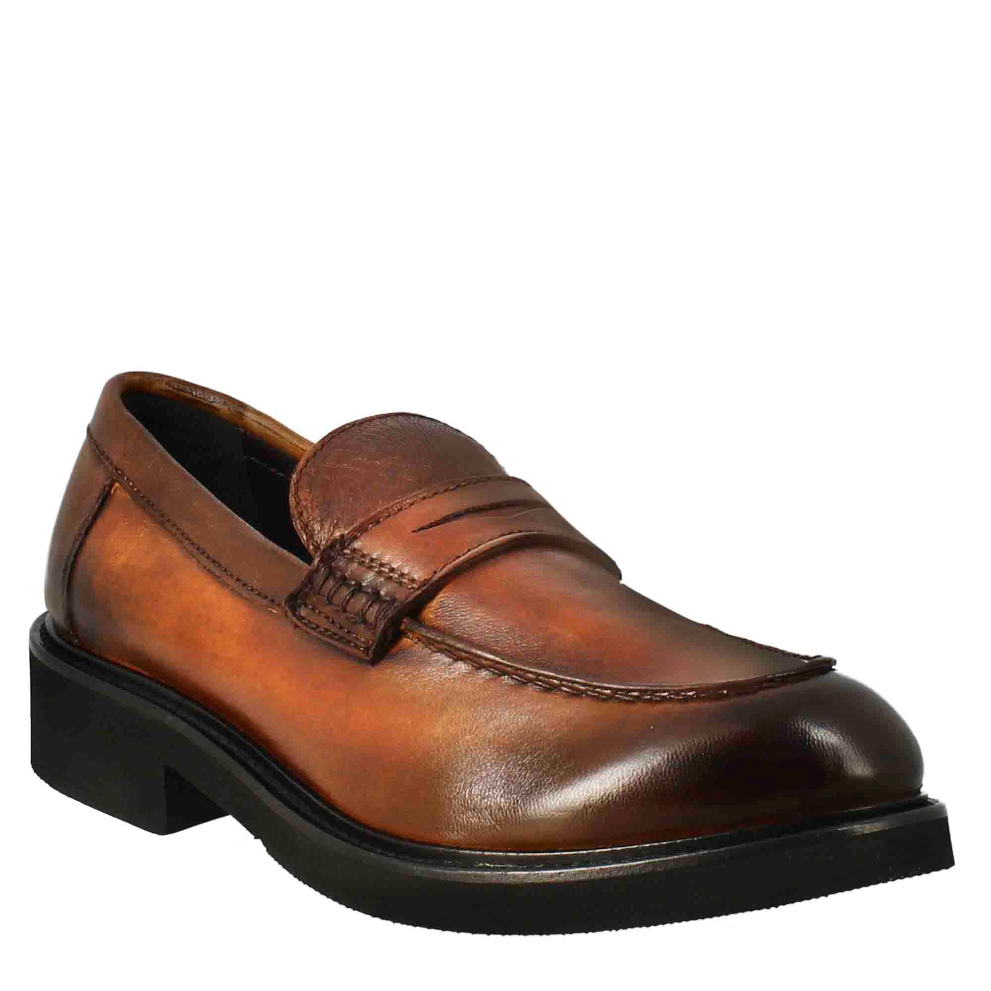 Leonardo Shoes Paupa mocassini donna pelle cuoio scuro