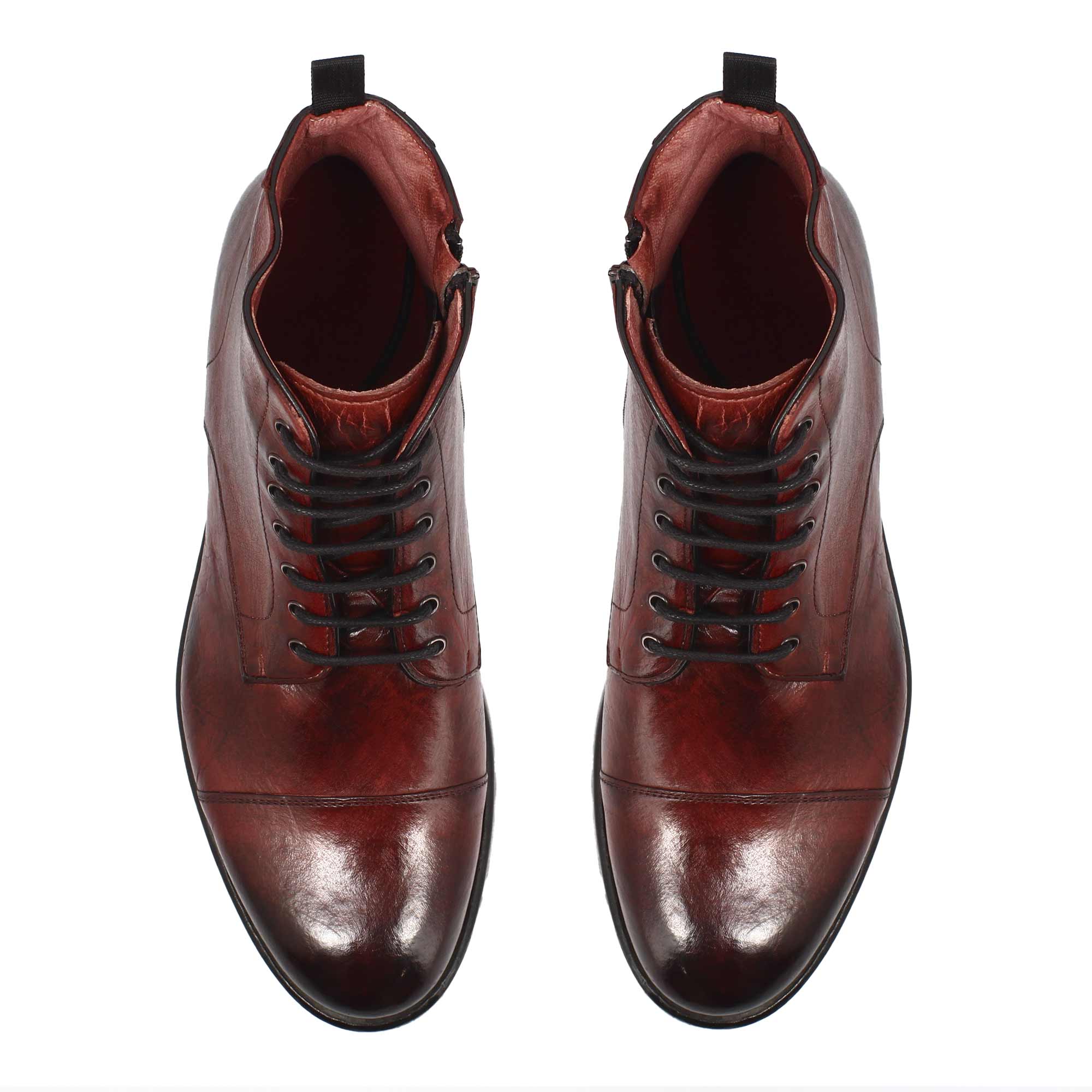 Leonardo Shoes Cesare stivaletto cap toe pelle bordeaux