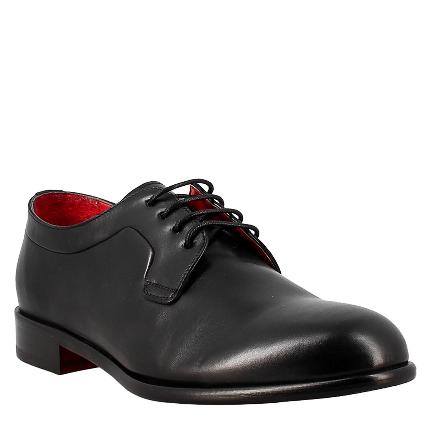 Leonardo Shoes Derby Francesina Uomo Pelle Nera Suola Cuoio