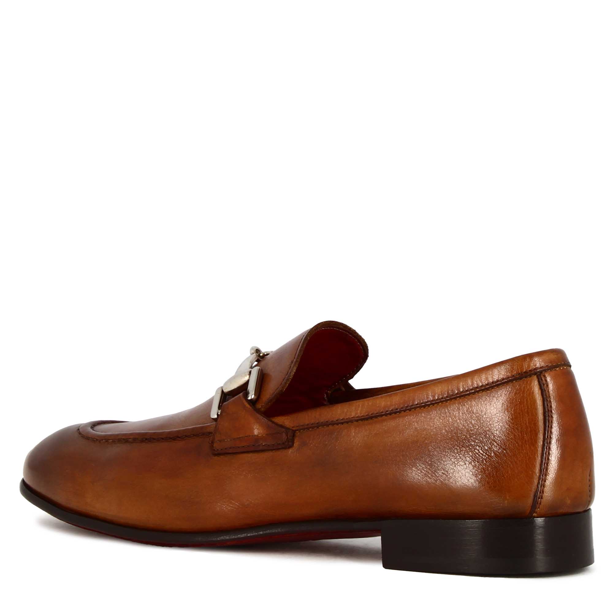 Leonardo Shoes Mocassini Uomo classico morsetto Marrone pelle