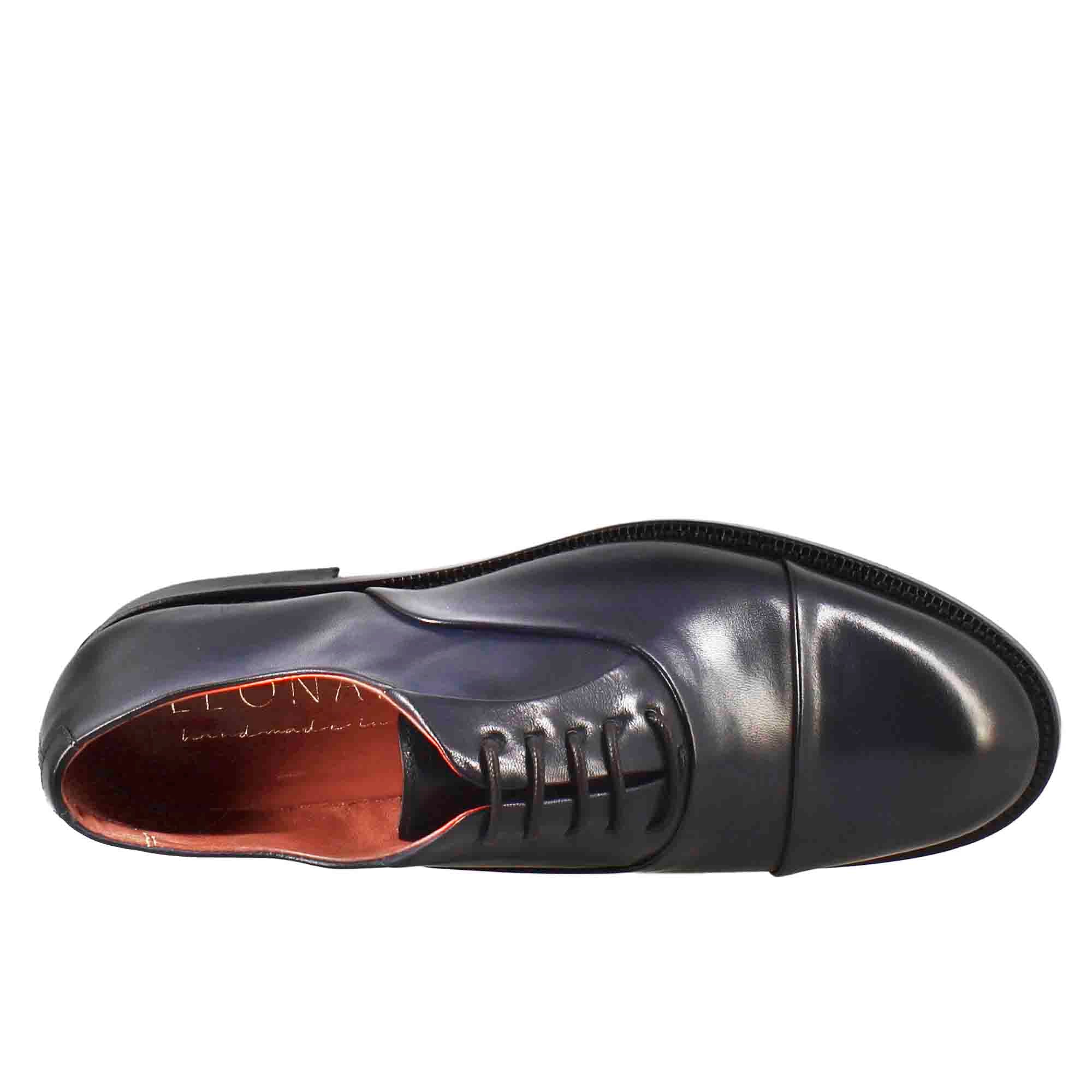 Leonardo Shoes francesina donna pelle blu con cucitura