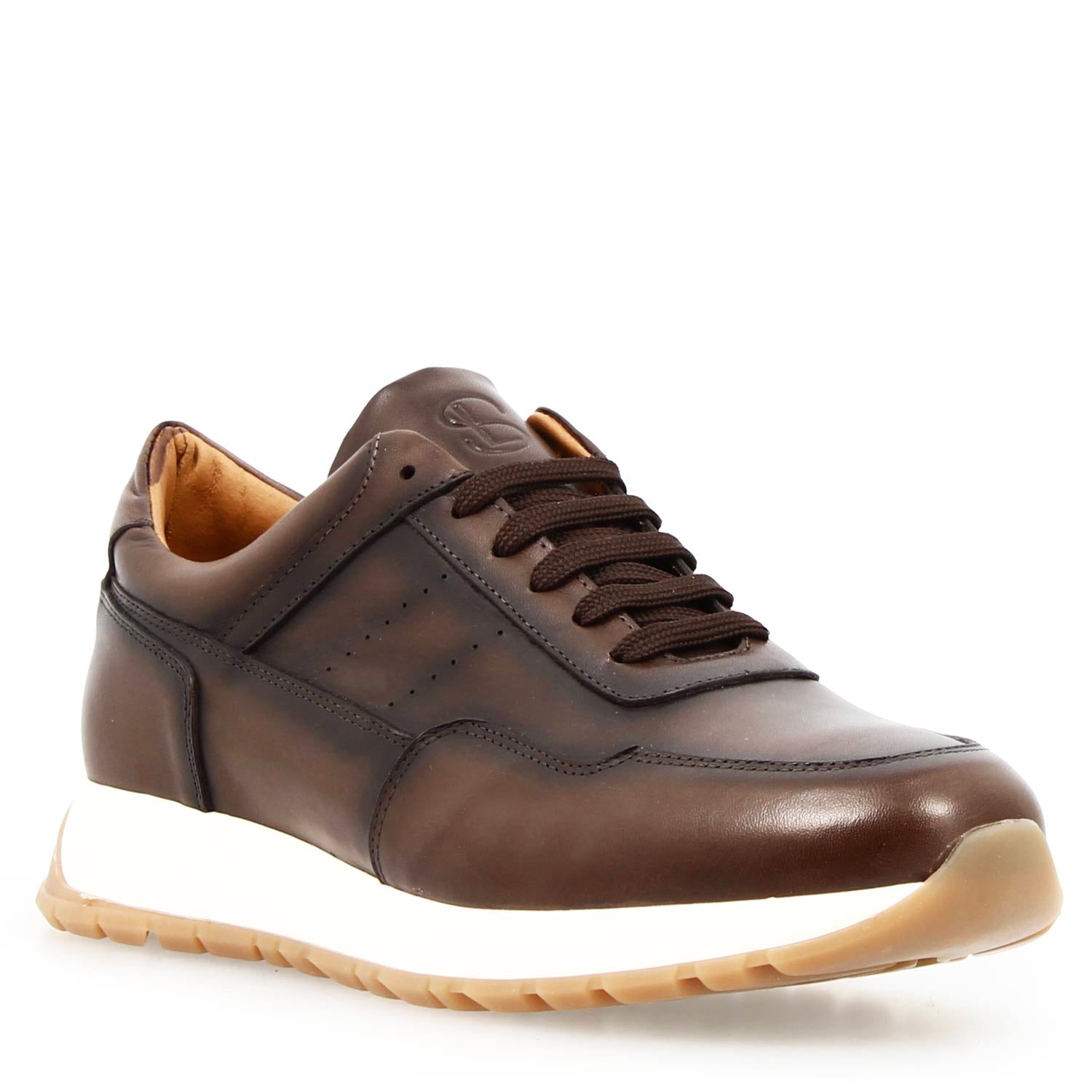 Leonardo Shoes Ateneo Sneaker Pelle Marrone Scuro Degradé