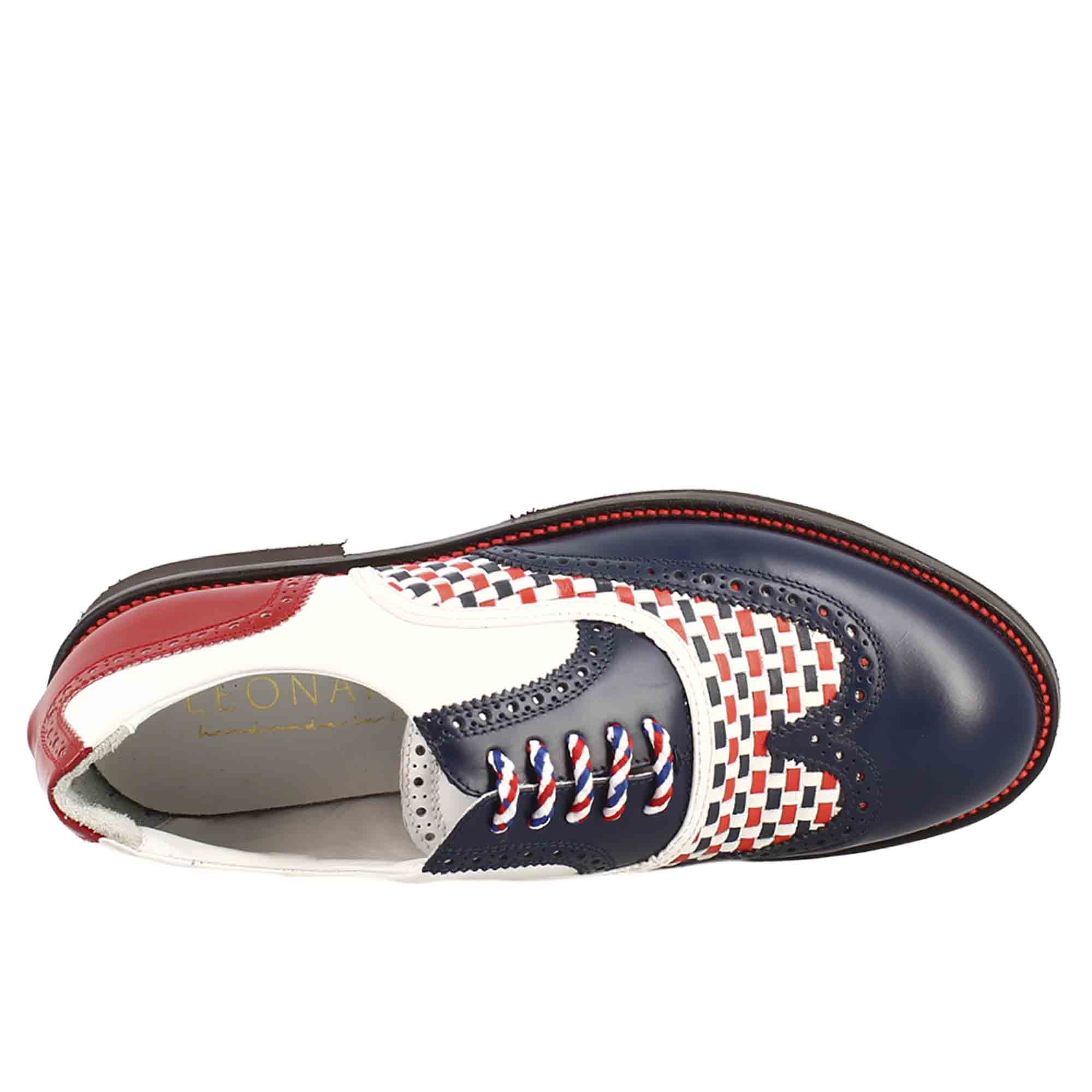 Leonardo Shoes Scarpe Golf Pelle Blu Brogue Tacchetti