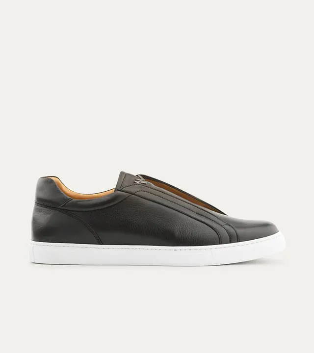 Ace Marks Saint Elastic Slip On sneakers pelle nero suola bianca