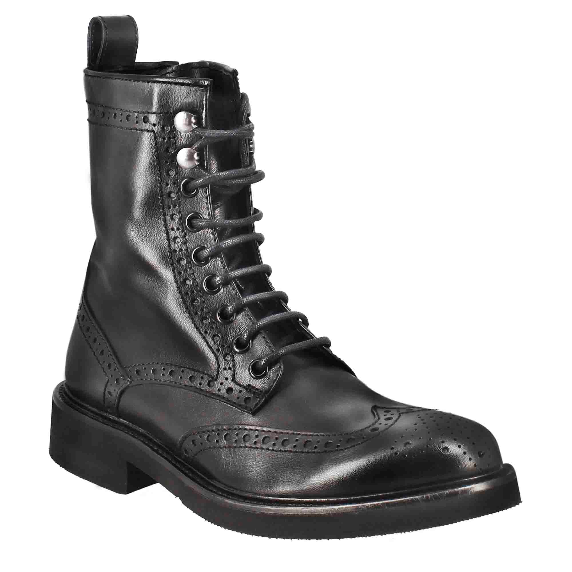 Leonardo Shoes Stivali Donna Anfibio Pelle Nero con Cerniera