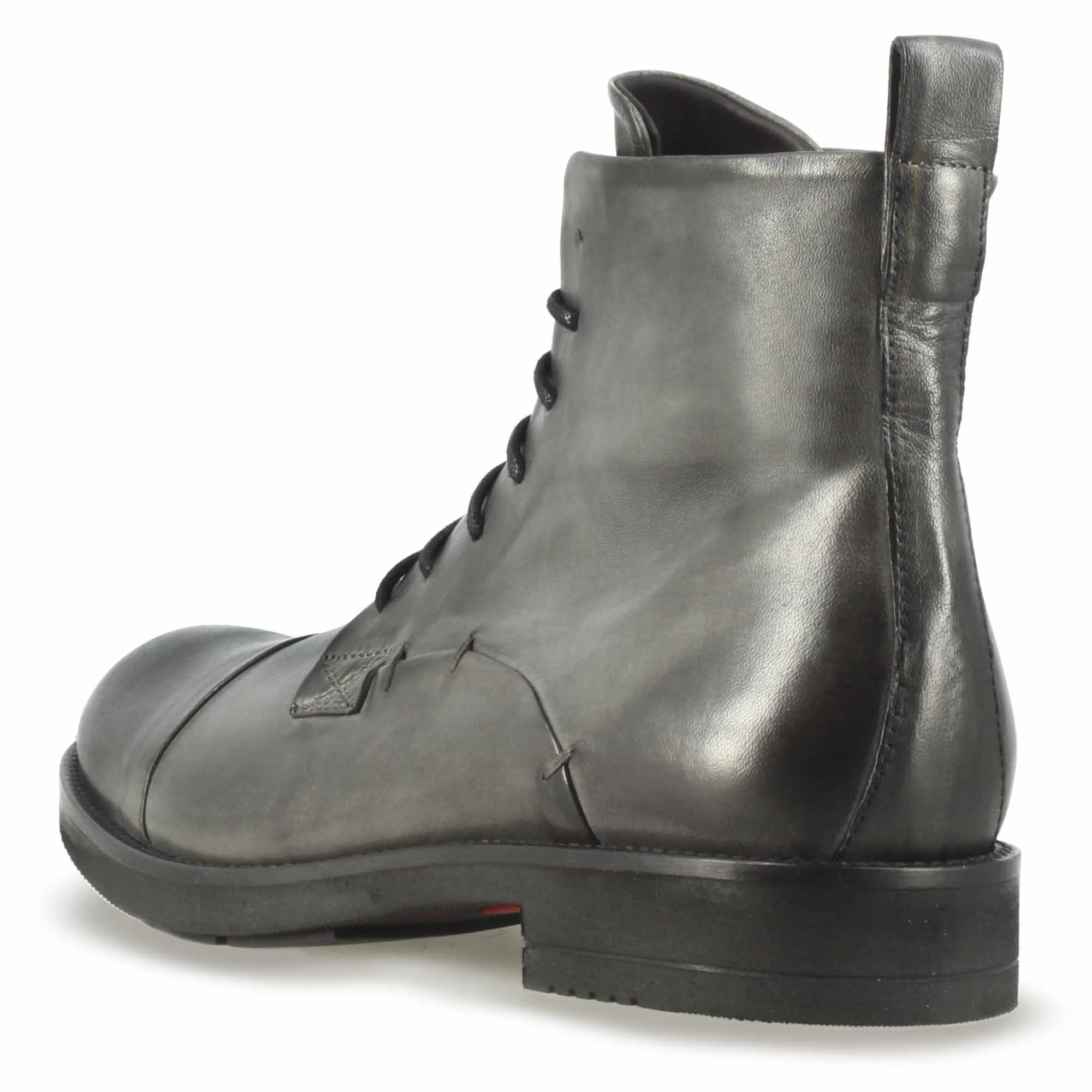 Leonardo Shoes Stivaletti Uomo pelle grigi con lacci invernali