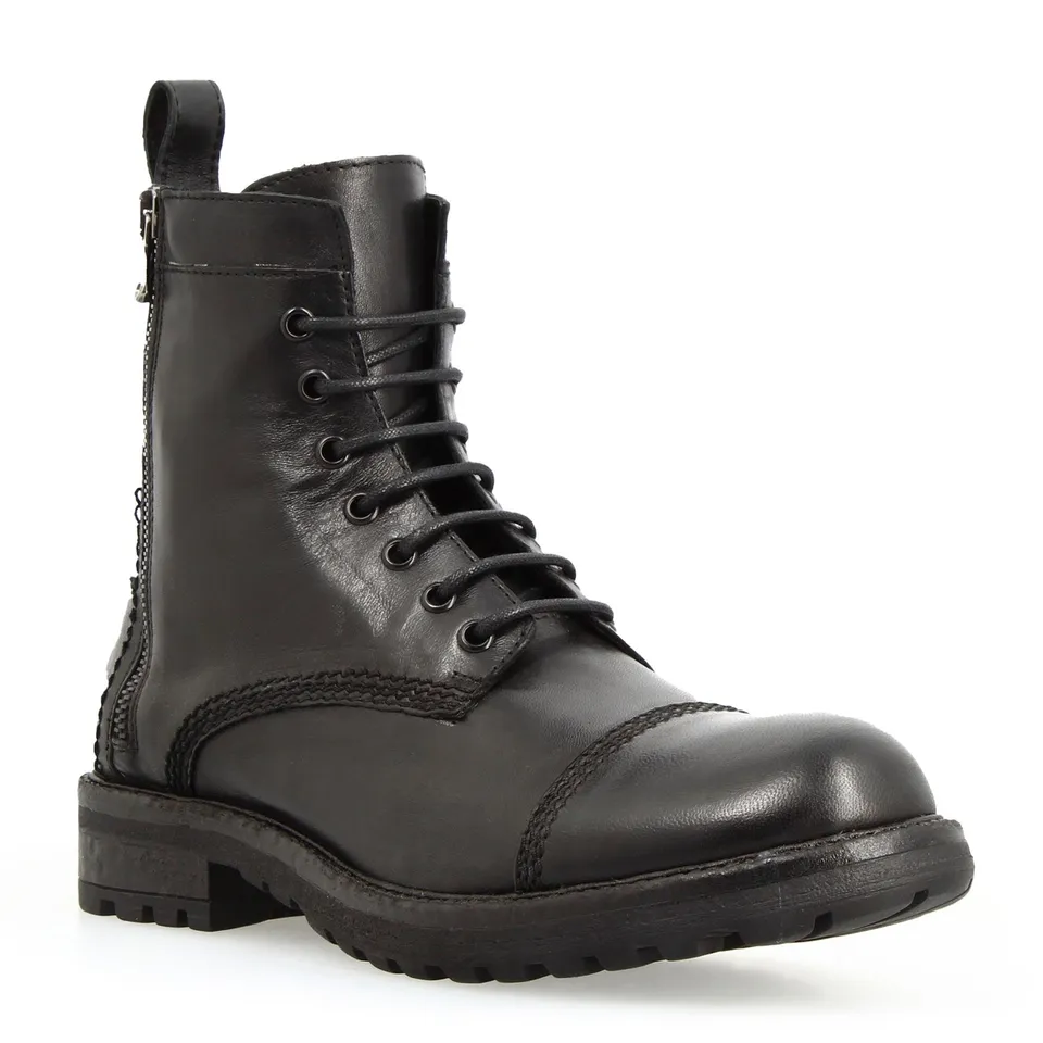 Leonardo Shoes anfibio uomo pelle nera doppia zip stringhe