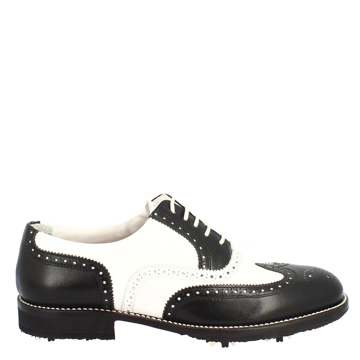 Leonardo Shoes Golf Scarpe da Golf Pelle Bianco Nero Brogue