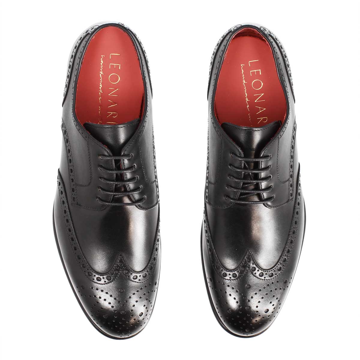 Leonardo Shoes Ottaviano derby uomo nero pelle brogue