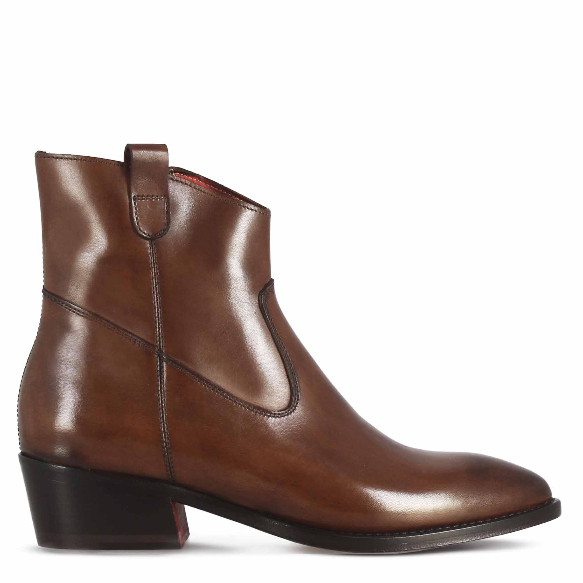 Leonardo Shoes Stivali Donna texano marrone tacco 4 cm