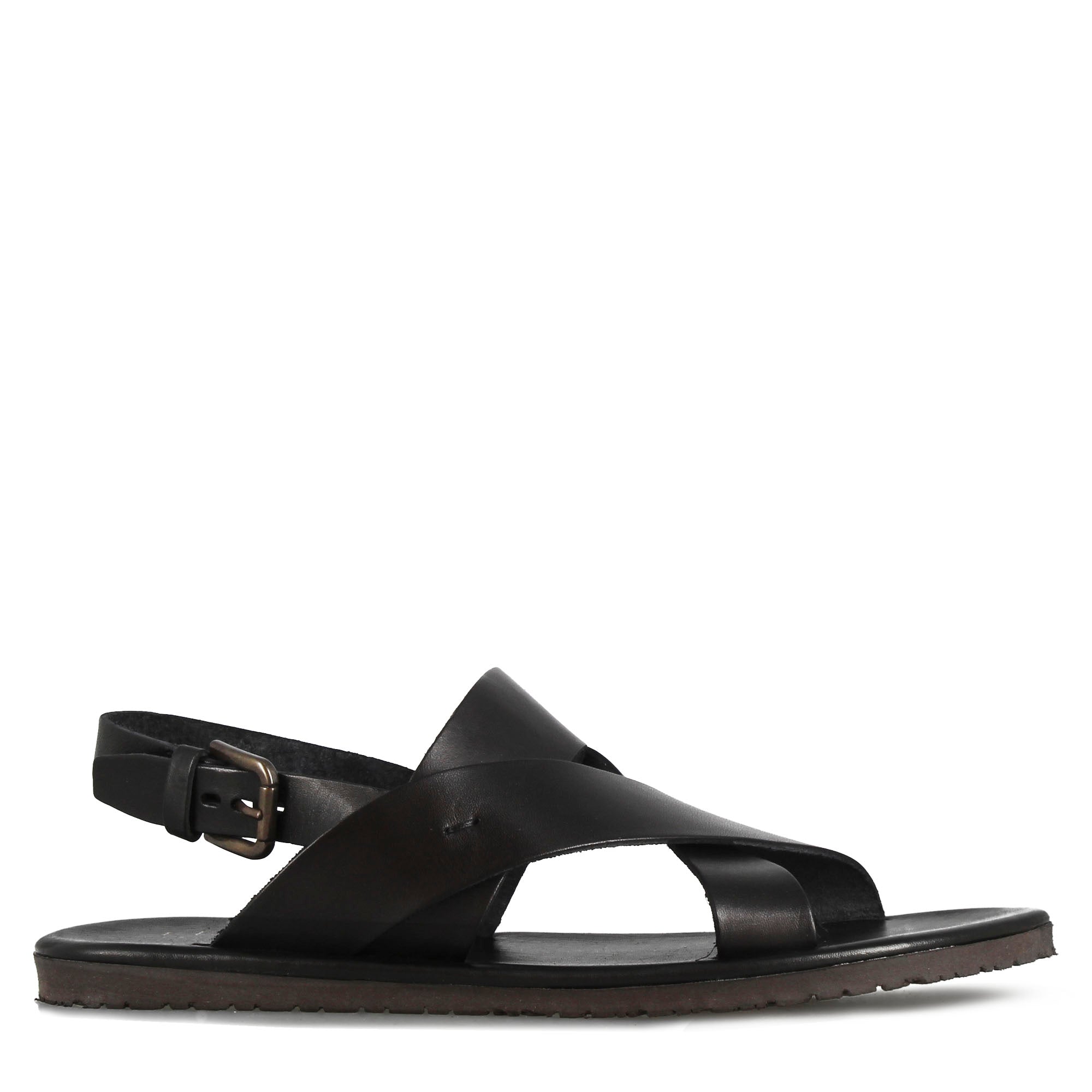 Leonardo Shoes Sandali Uomo sandalo nero pelle fasce intrecciate