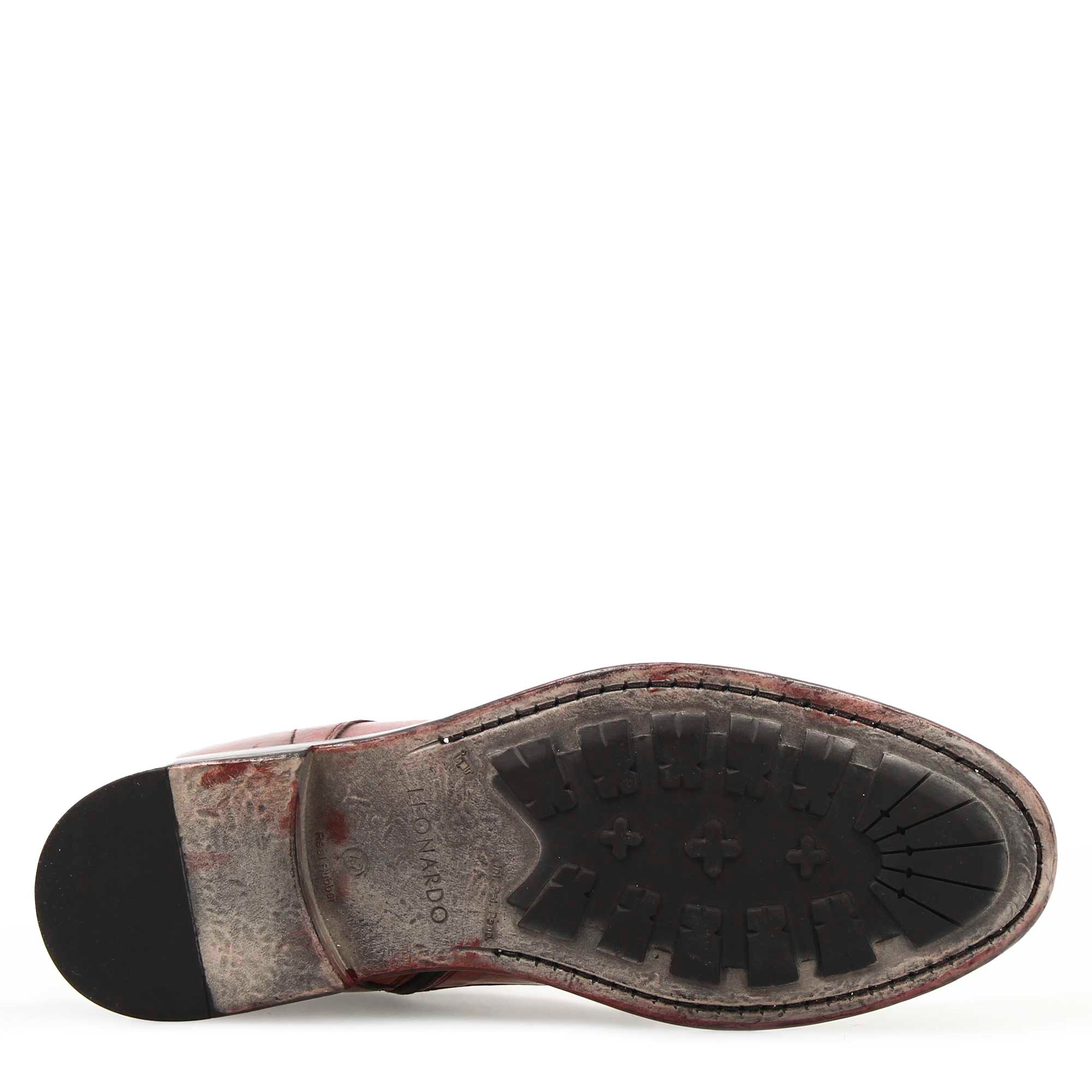 Leonardo Shoes Cesare stivaletto cap toe pelle bordeaux