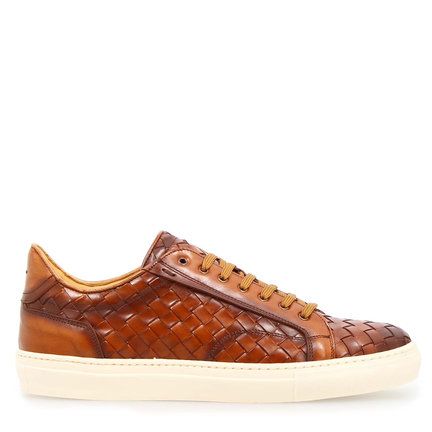 Leonardo Icaro Marrone Sneakers Uomo Pelle Intrecciata