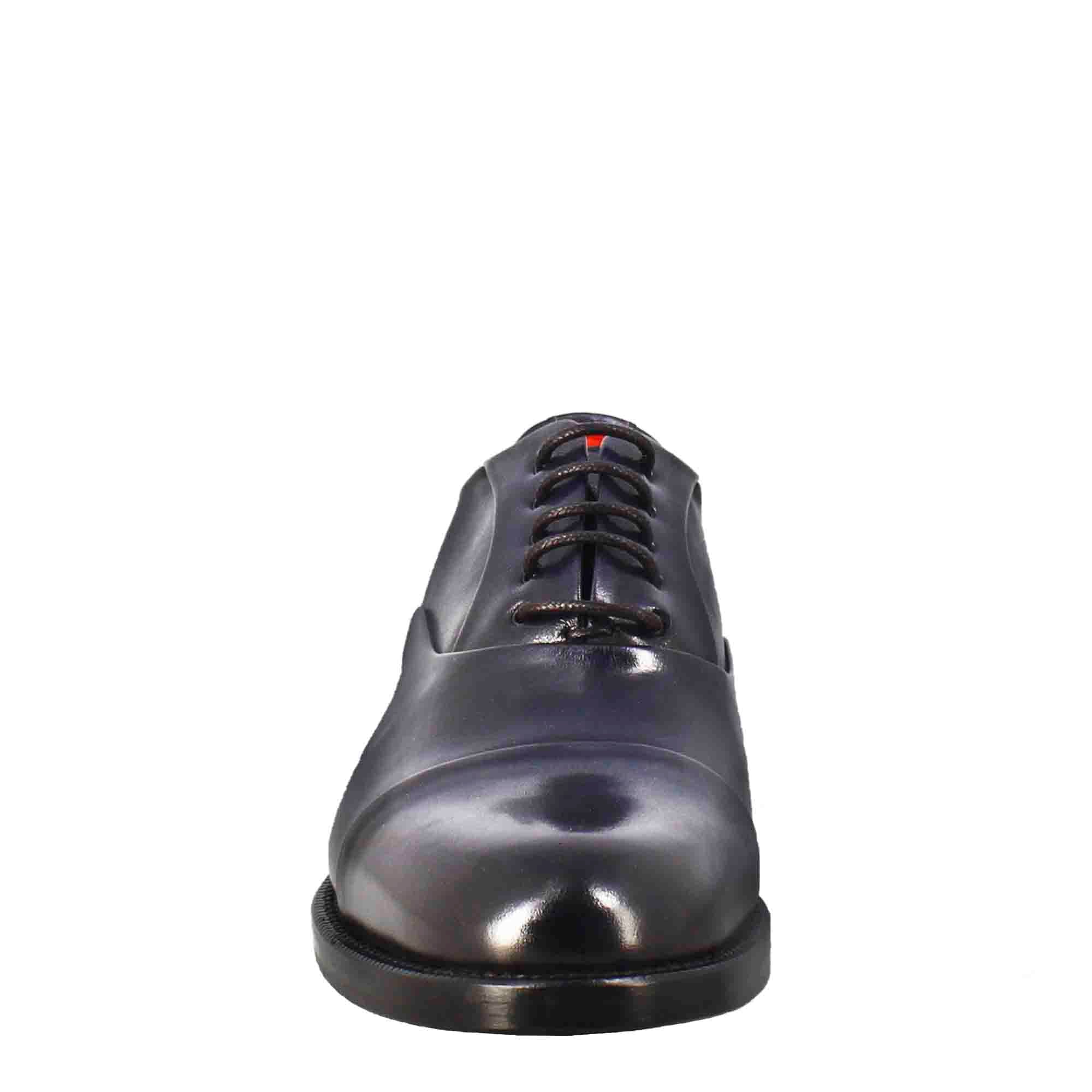 Leonardo Shoes francesina donna pelle blu con cucitura